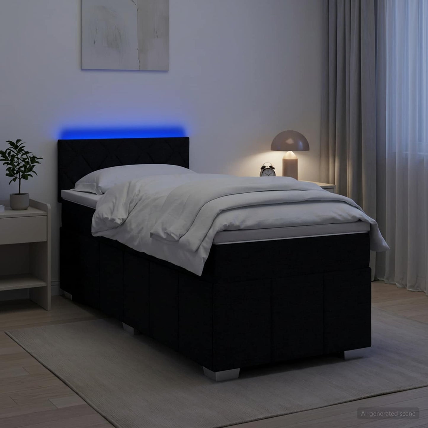Boxspring ágy matraccal fejtámlával Fekete 90 x 200 cm Szövet