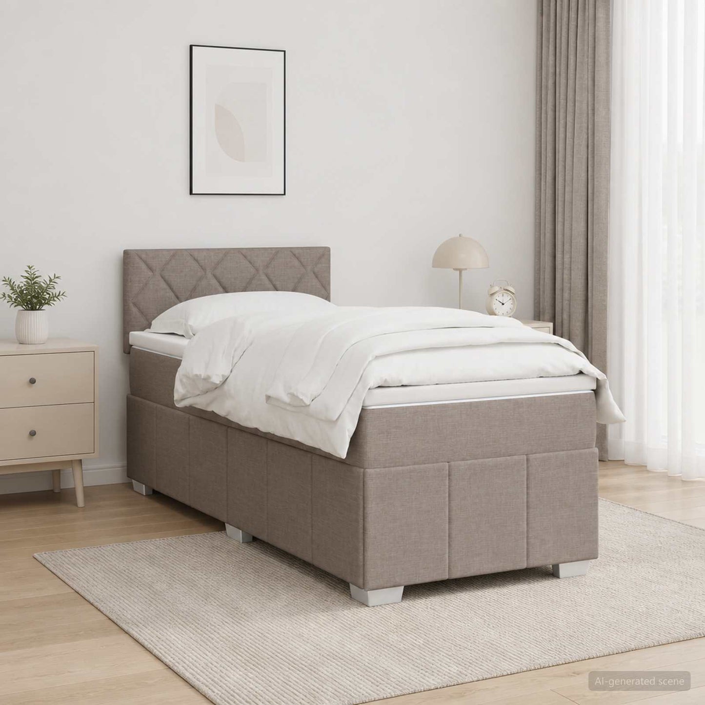 Boxspring ágy matraccal fejtámlával Tópszínű 90 x 200 cm Szövet