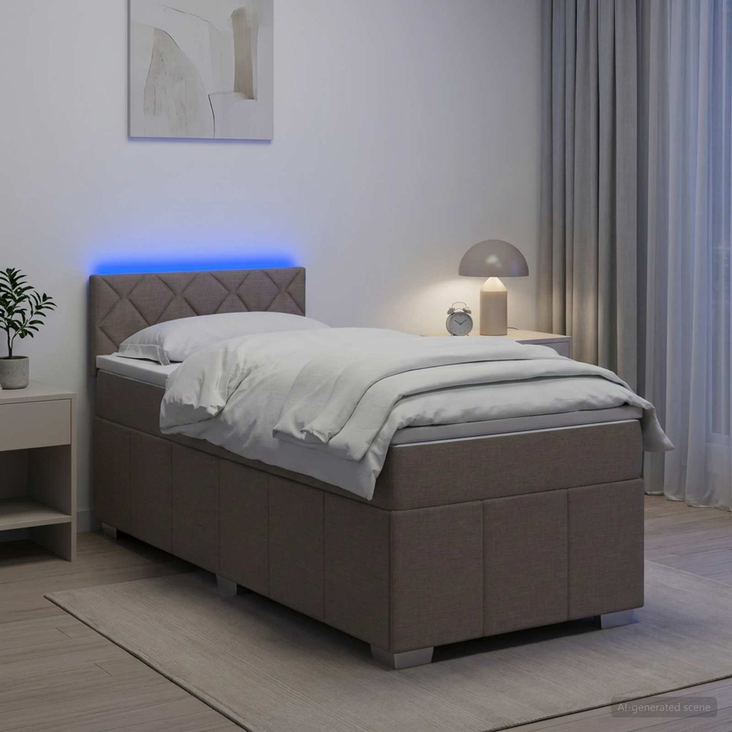 Boxspring ágy matraccal fejtámlával Tópszínű 90 x 200 cm Szövet