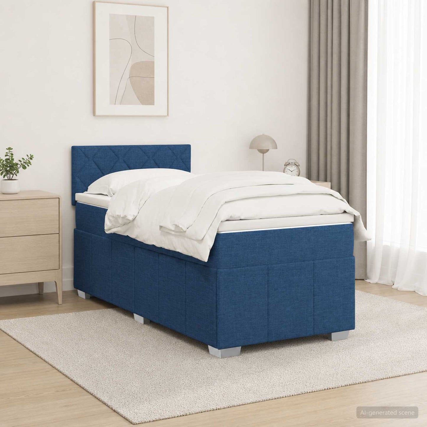 Boxspring ágy matraccal LED szalagokkal Kék 100 x 200 cm Szövet