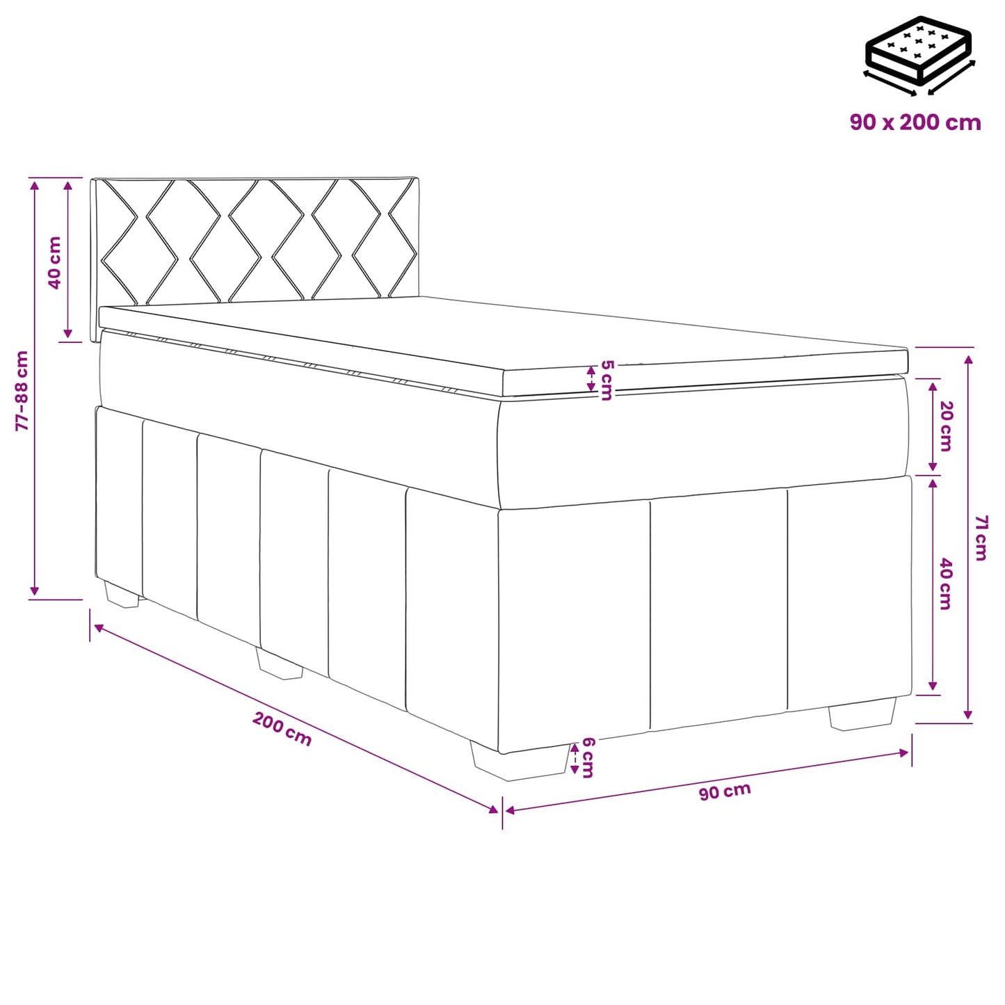 Boxspring ágy matraccal Sötét Barna 90 x 200 cm Szövet