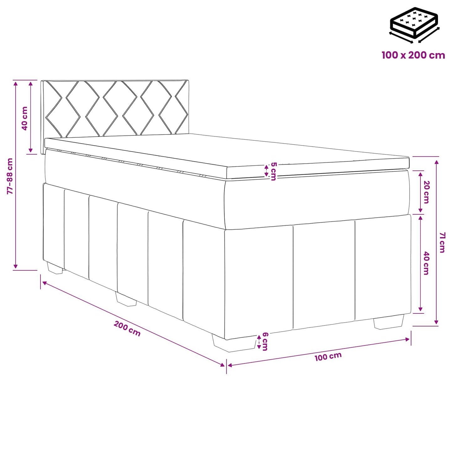 Boxspring ágy matraccal Sötétszürke 100 x 200 cm Szövet