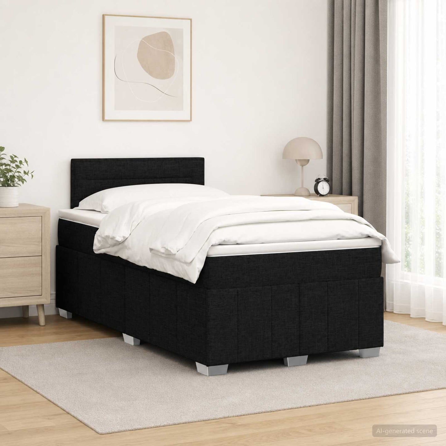 Boxspring ágy matraccal fejtámlával Fekete 120 x 200 cm Szövet