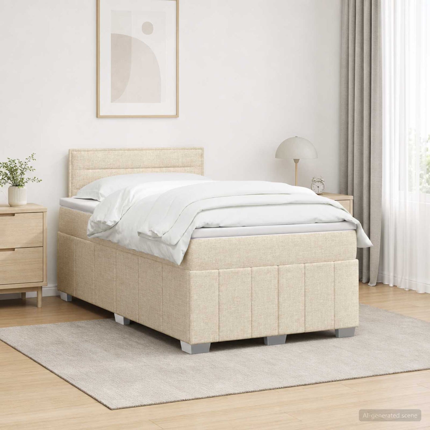 Boxspring ágy matraccal Krémszínű 120 x 190 cm Szövet