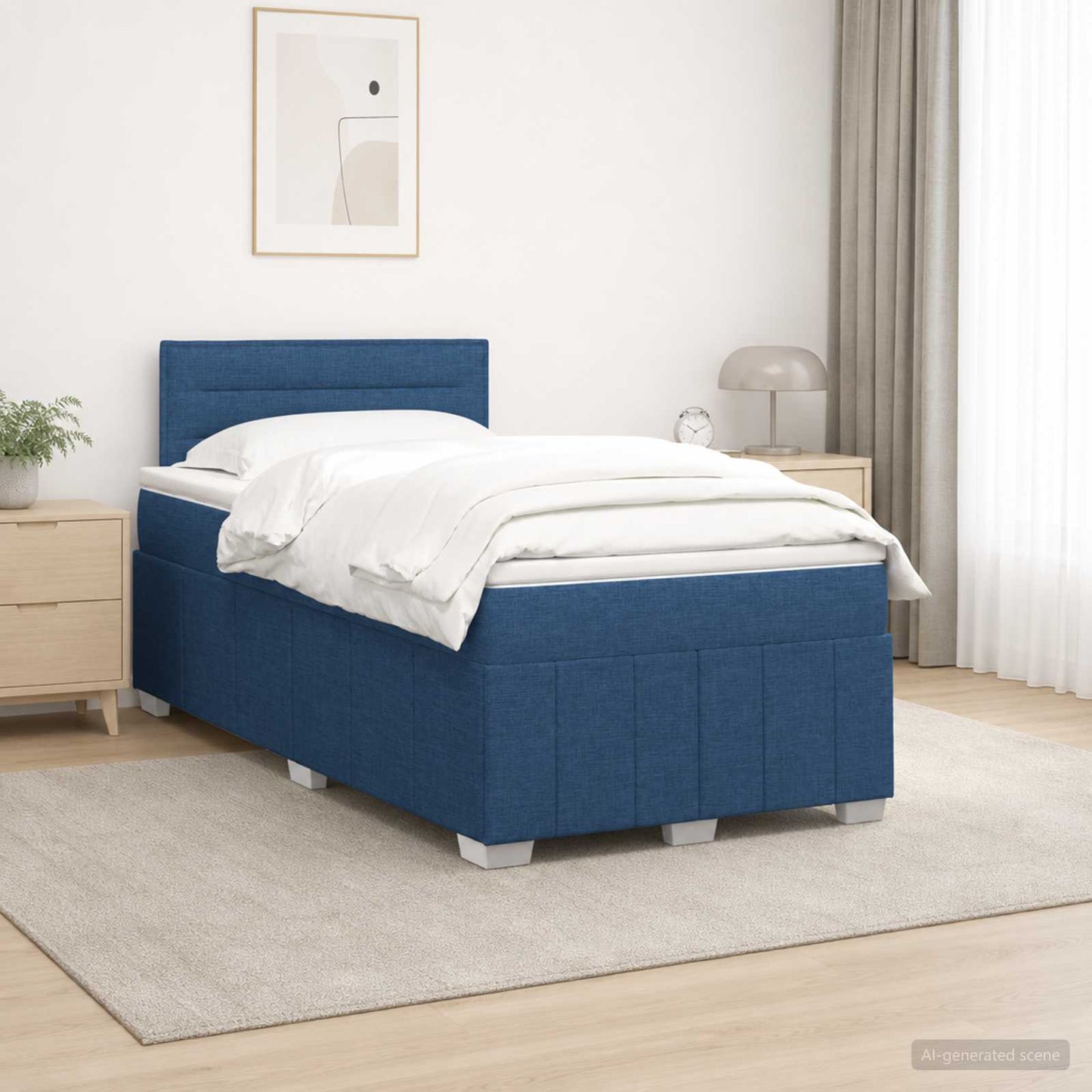 Boxspring ágy matraccal LED szalagokkal Kék 120 x 190 cm Szövet