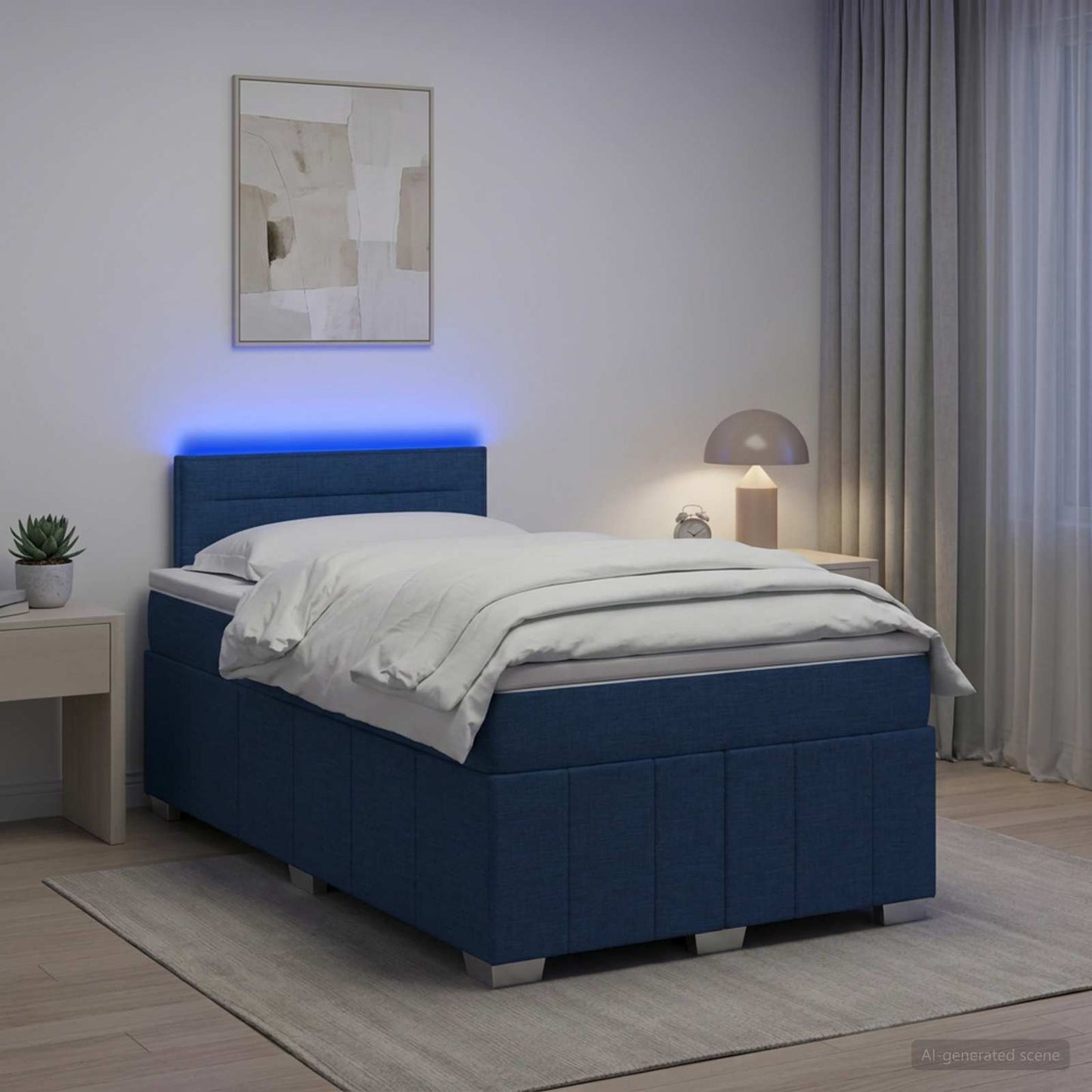 Boxspring ágy matraccal LED szalagokkal Kék 120 x 190 cm Szövet
