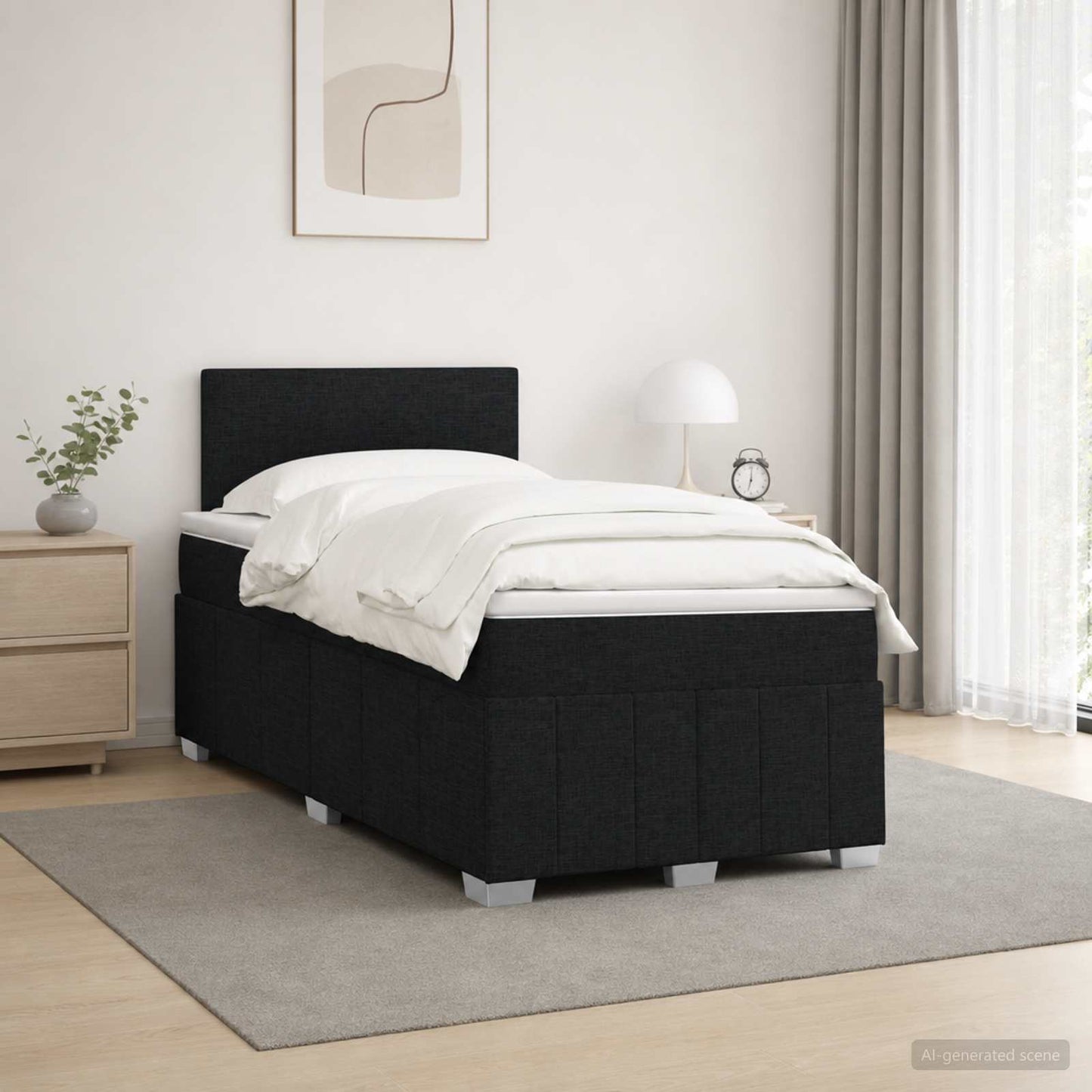 Boxspring ágy matraccal fejtámlával Fekete 120 x 190 cm Szövet