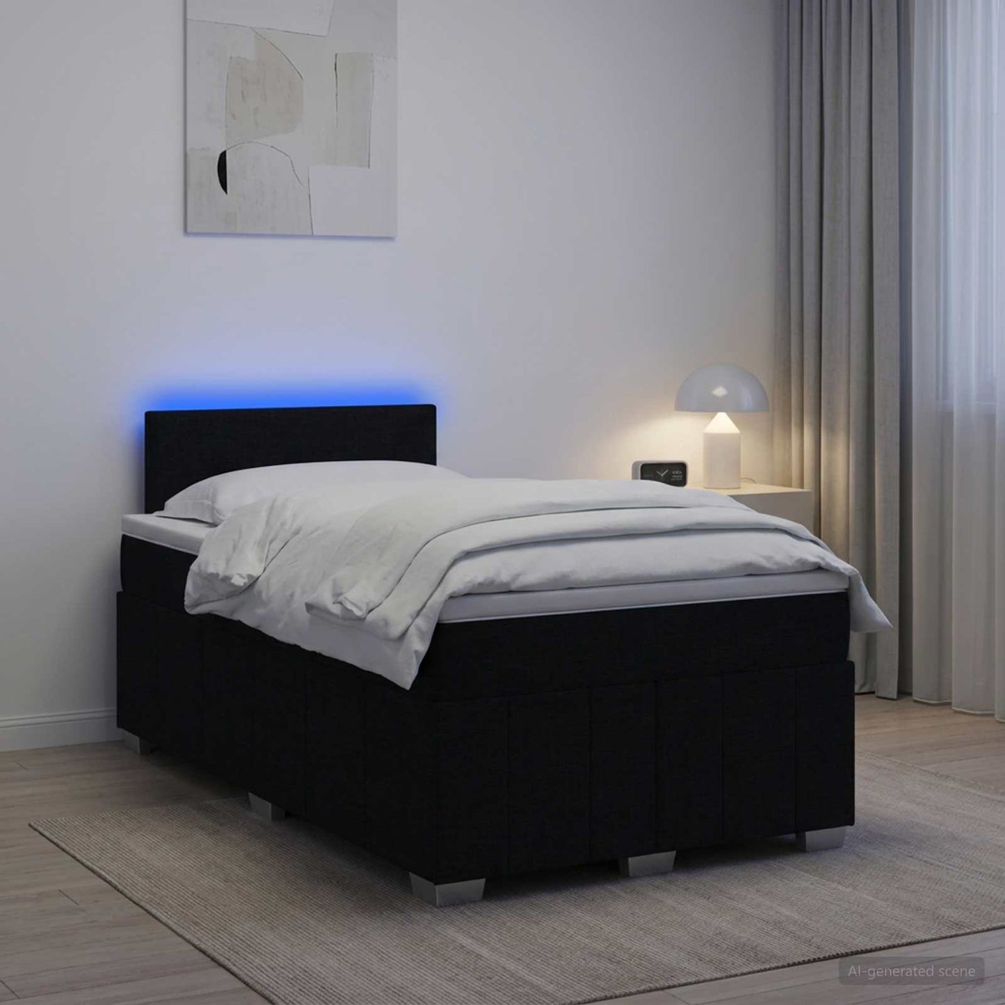 Boxspring ágy matraccal fejtámlával Fekete 120 x 190 cm Szövet