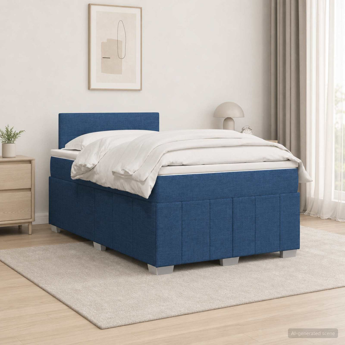 Boxspring ágy matraccal LED szalagokkal Kék 120 x 200 cm Szövet
