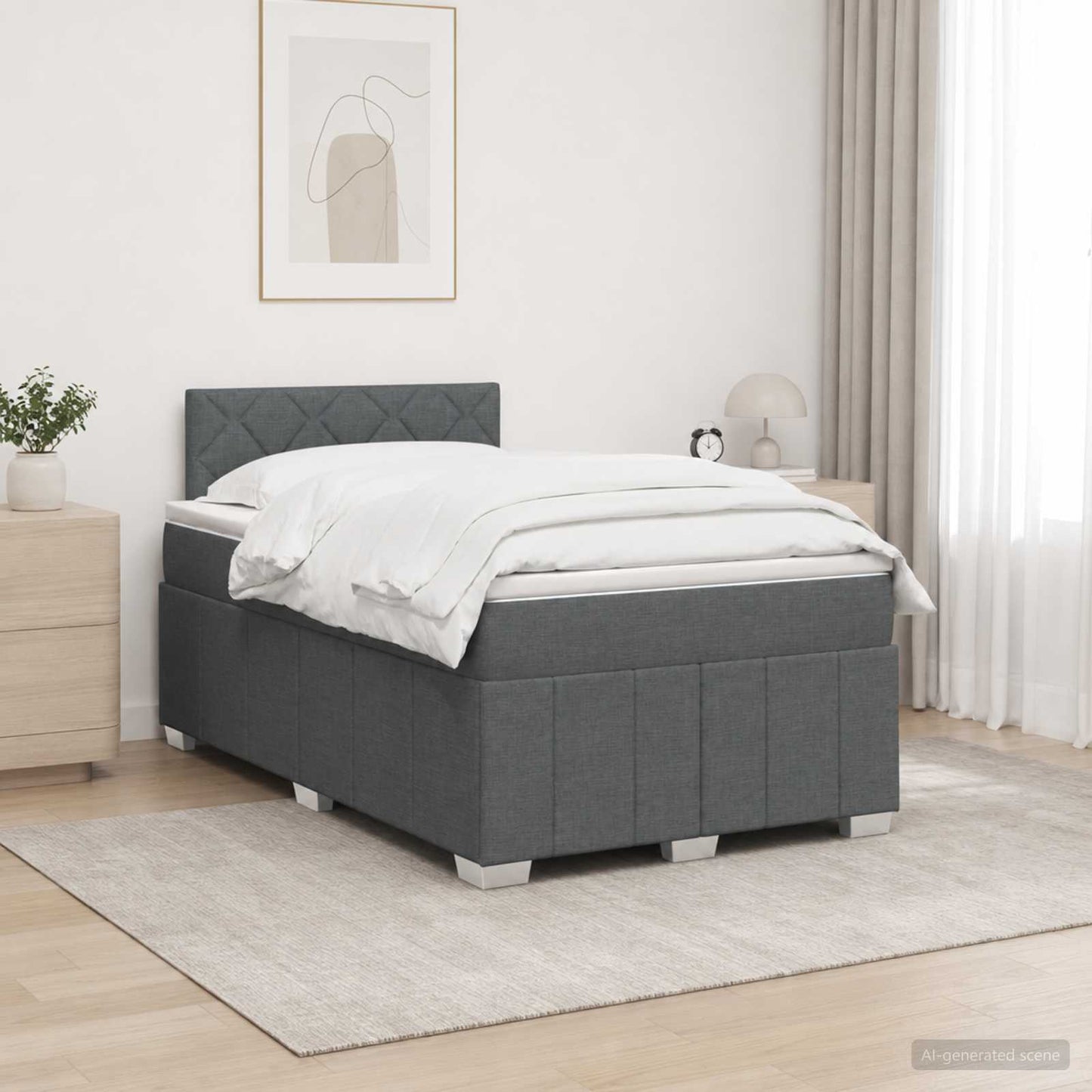 Boxspring ágy matraccal Sötétszürke 120 x 190 cm Szövet