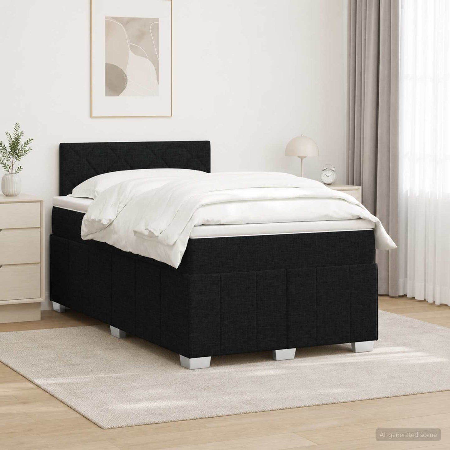 Boxspring ágy matraccal fejtámlával Fekete 120 x 190 cm Szövet
