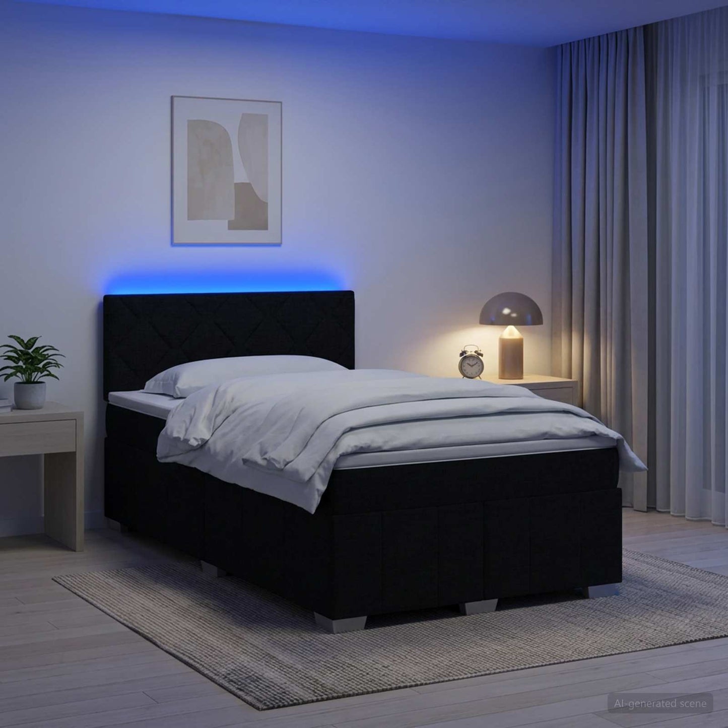 Boxspring ágy matraccal fejtámlával Fekete 120 x 190 cm Szövet