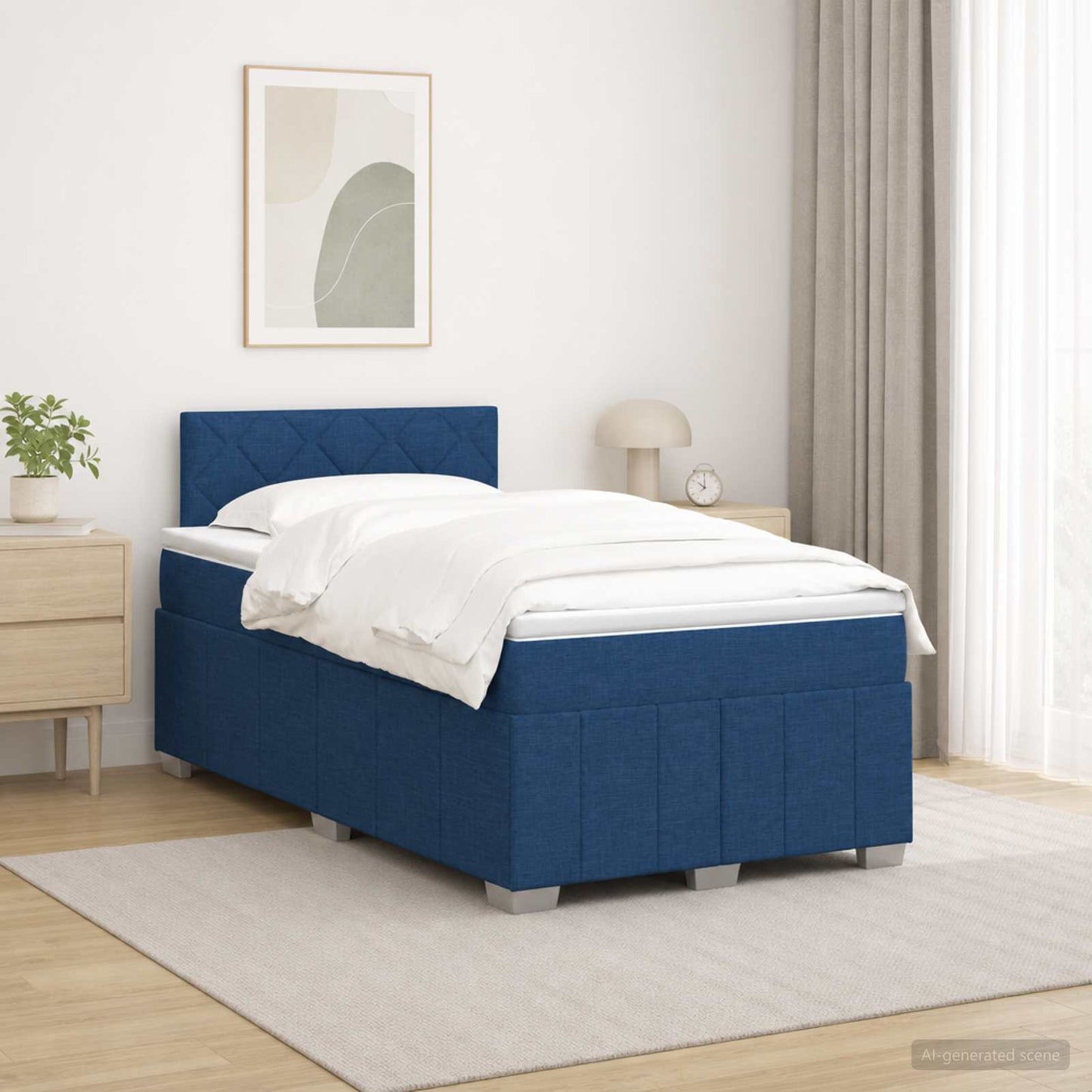 Boxspring ágy matraccal LED szalagokkal Kék 120 x 190 cm Szövet