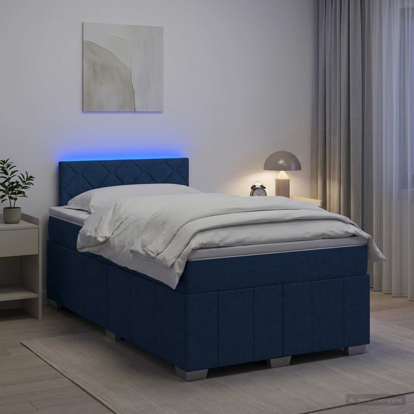 Boxspring ágy matraccal LED szalagokkal Kék 120 x 190 cm Szövet