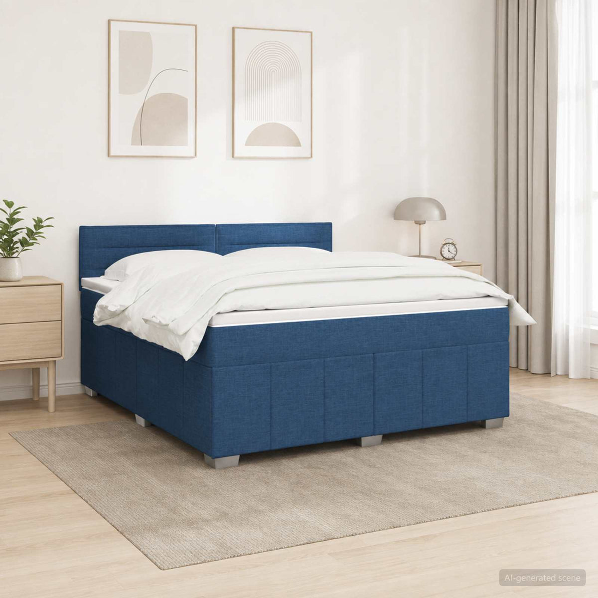 Boxspring ágy matraccal LED szalagokkal Kék 160 x 200 cm Szövet