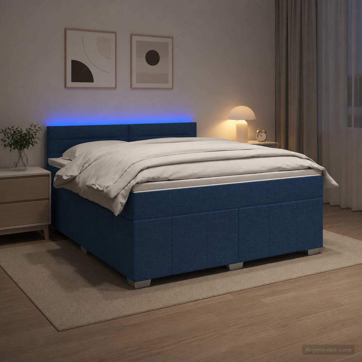 Boxspring ágy matraccal LED szalagokkal Kék 160 x 200 cm Szövet