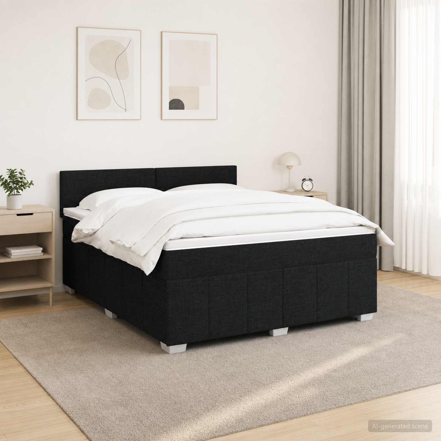 Boxspring ágy matraccal fejtámlával Fekete 140 x 190 cm Szövet
