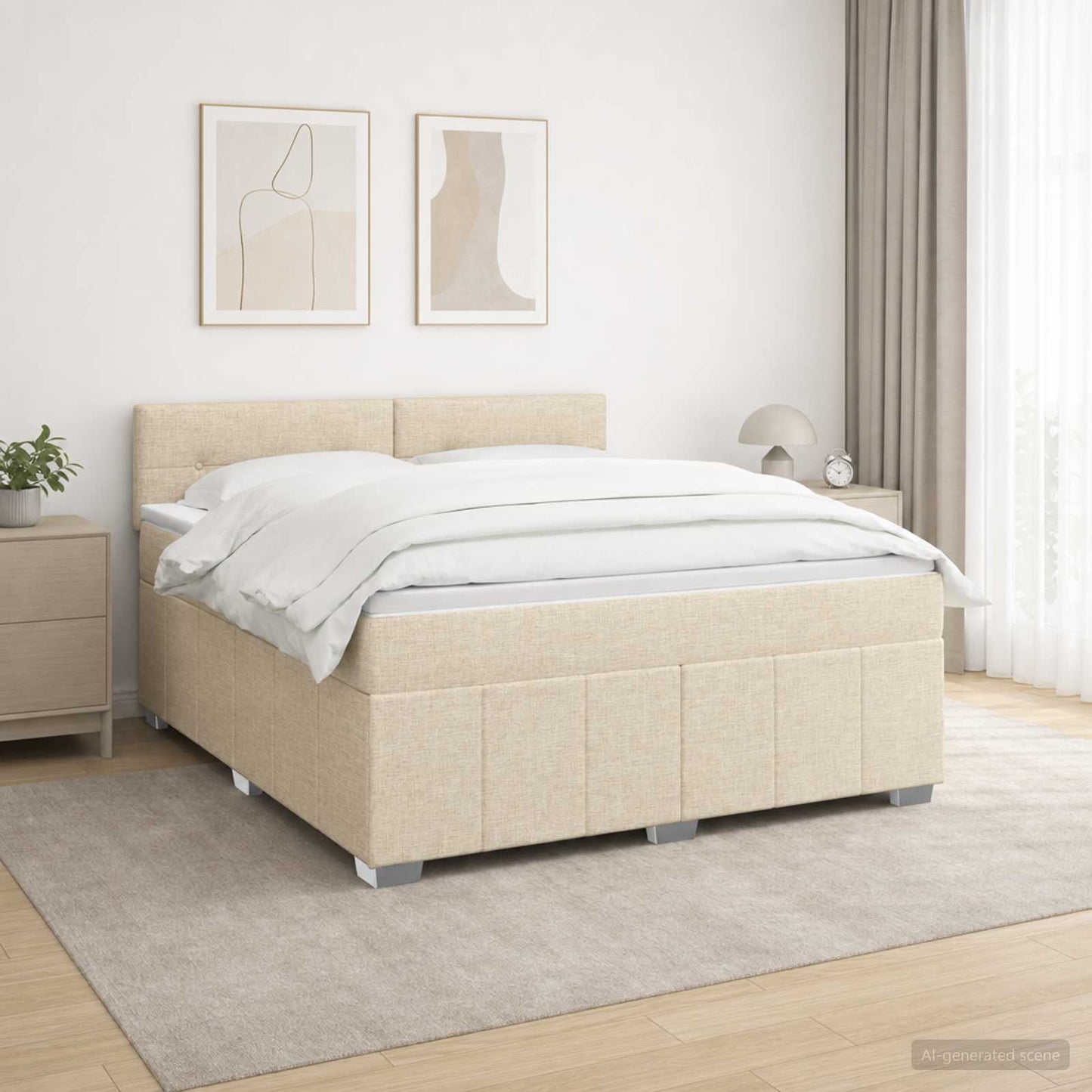 Boxspring ágy matraccal Krémszínű 140 x 200 cm Szövet