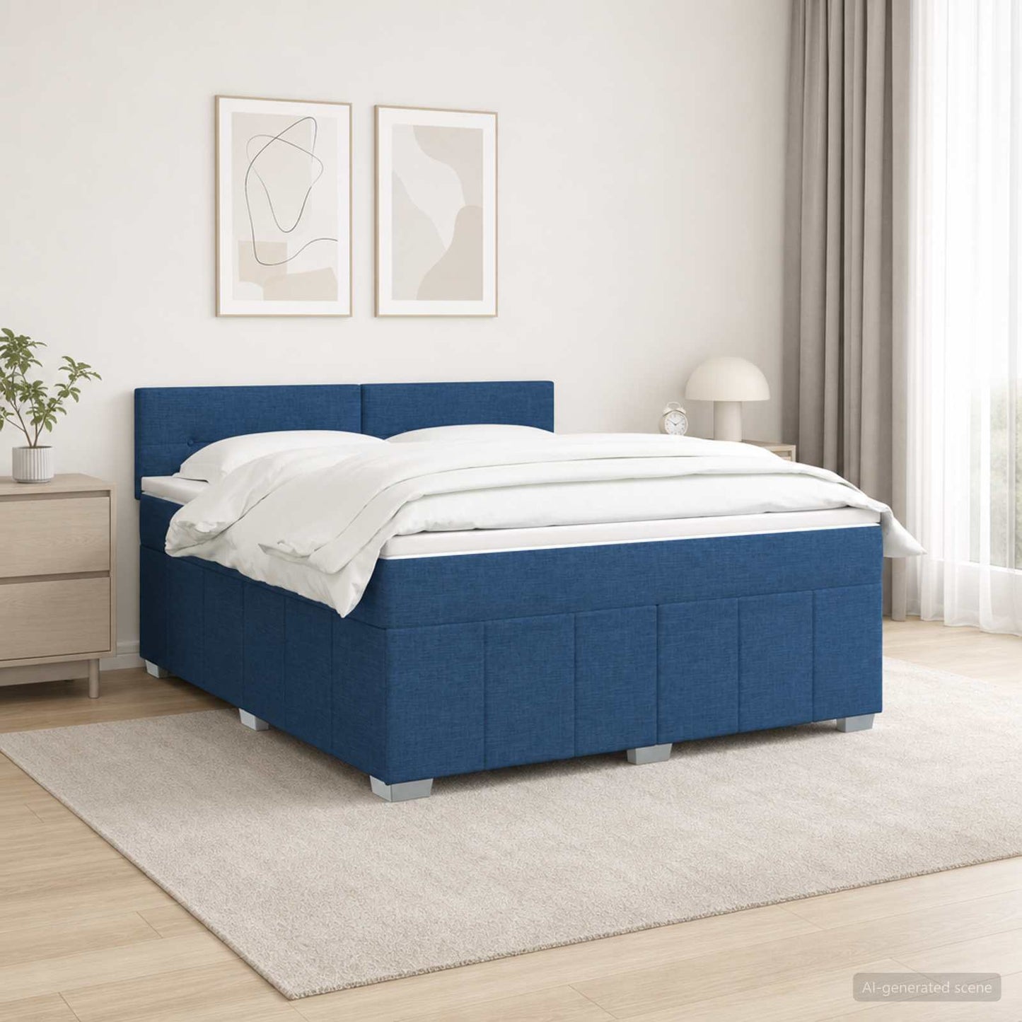 Boxspring ágy matraccal LED szalagokkal Kék 140 x 190 cm Szövet