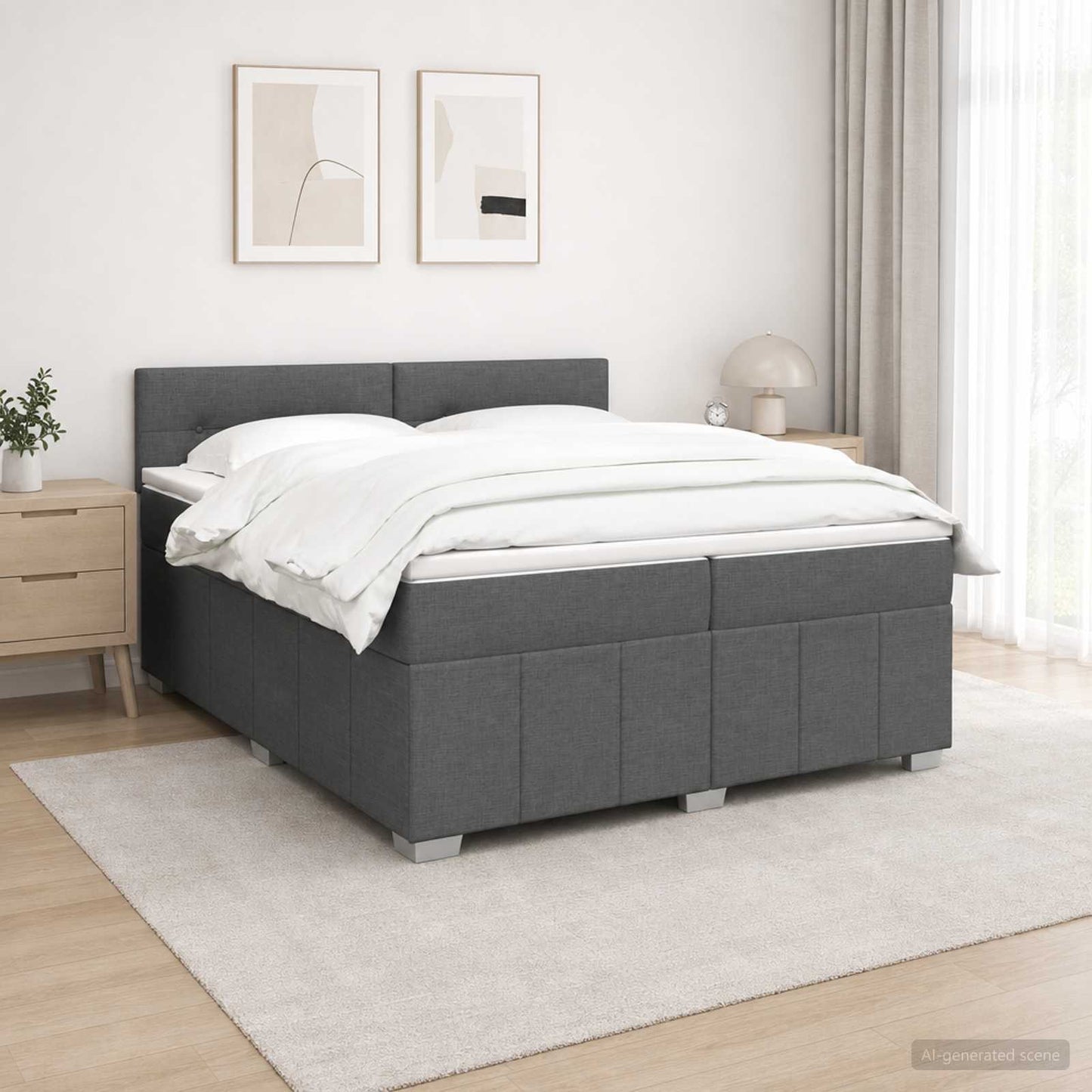Boxspring ágy matraccal Sötétszürke 200 x 200 cm Szövet