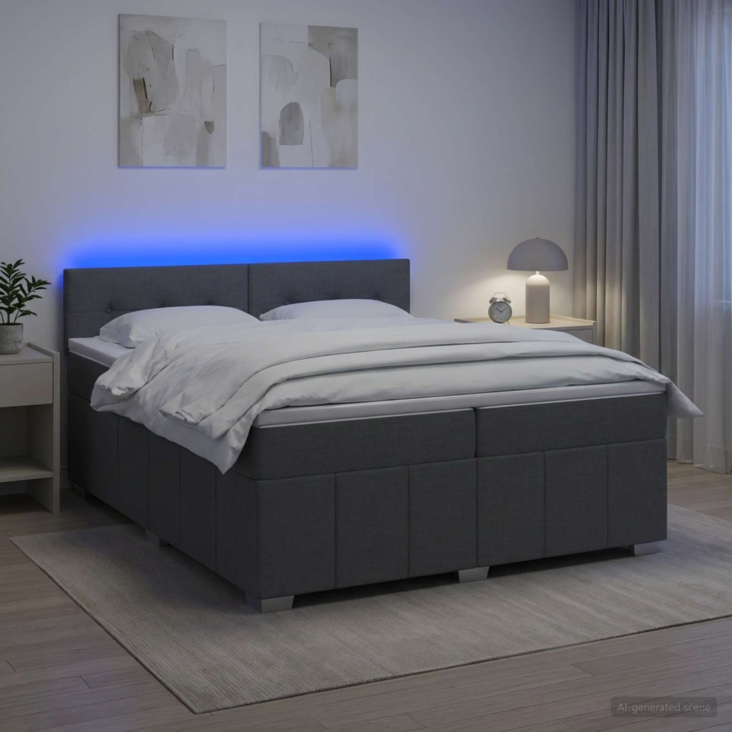 Boxspring ágy matraccal Sötétszürke 200 x 200 cm Szövet