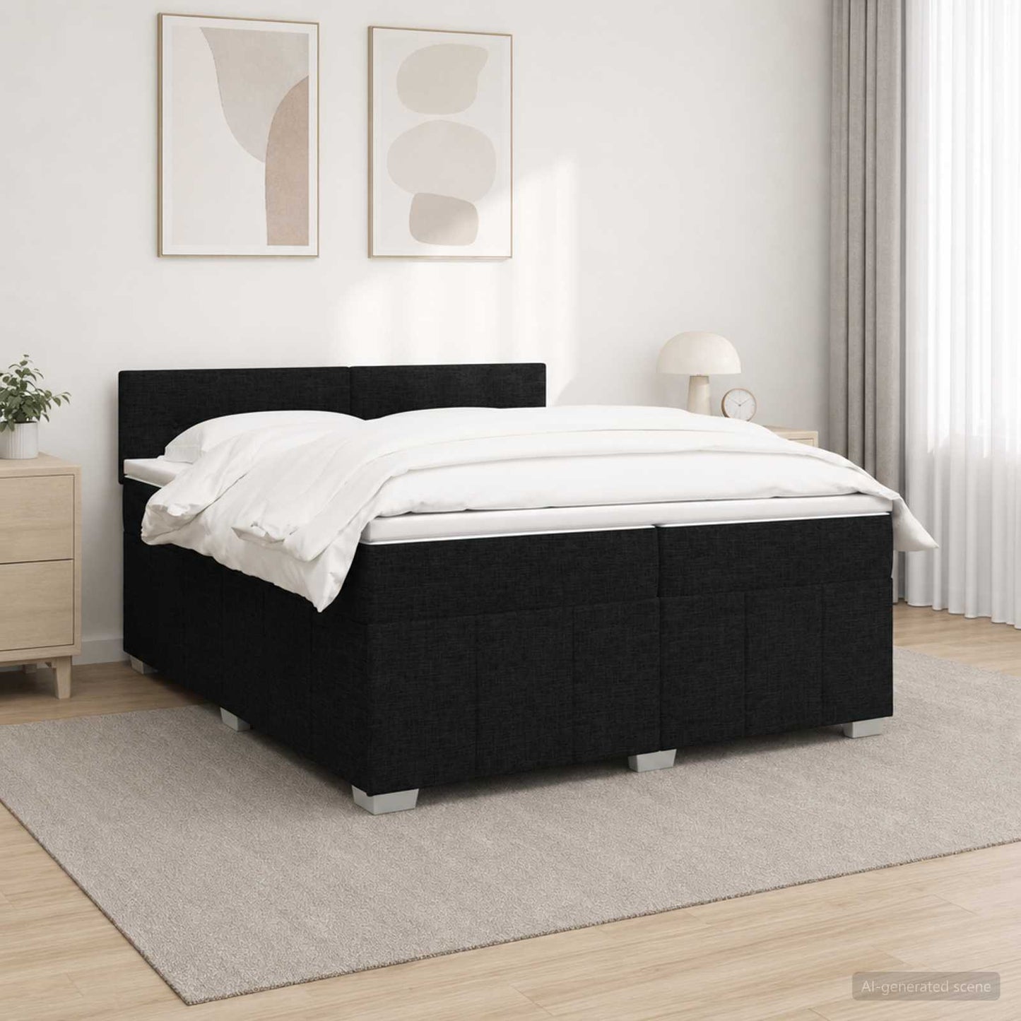 Boxspring ágy matraccal fejtámlával Fekete 200 x 200 cm Szövet