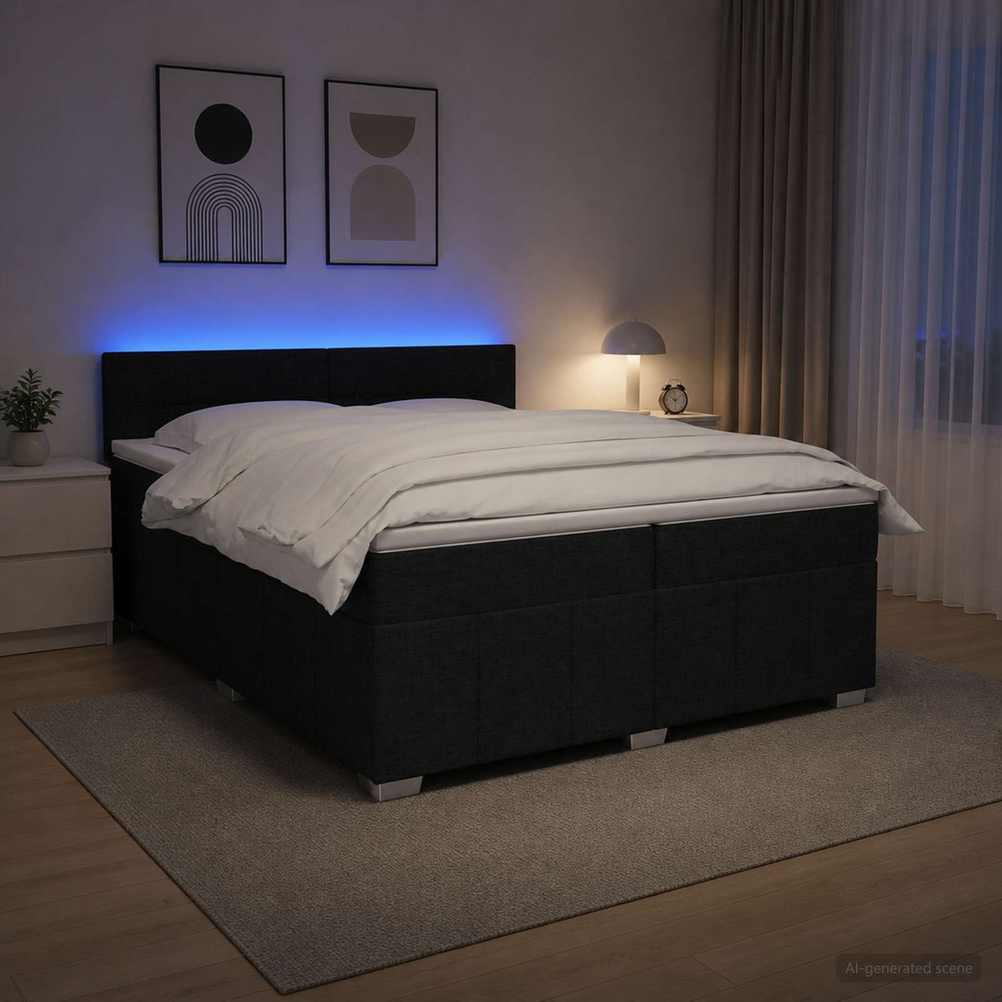 Boxspring ágy matraccal fejtámlával Fekete 200 x 200 cm Szövet