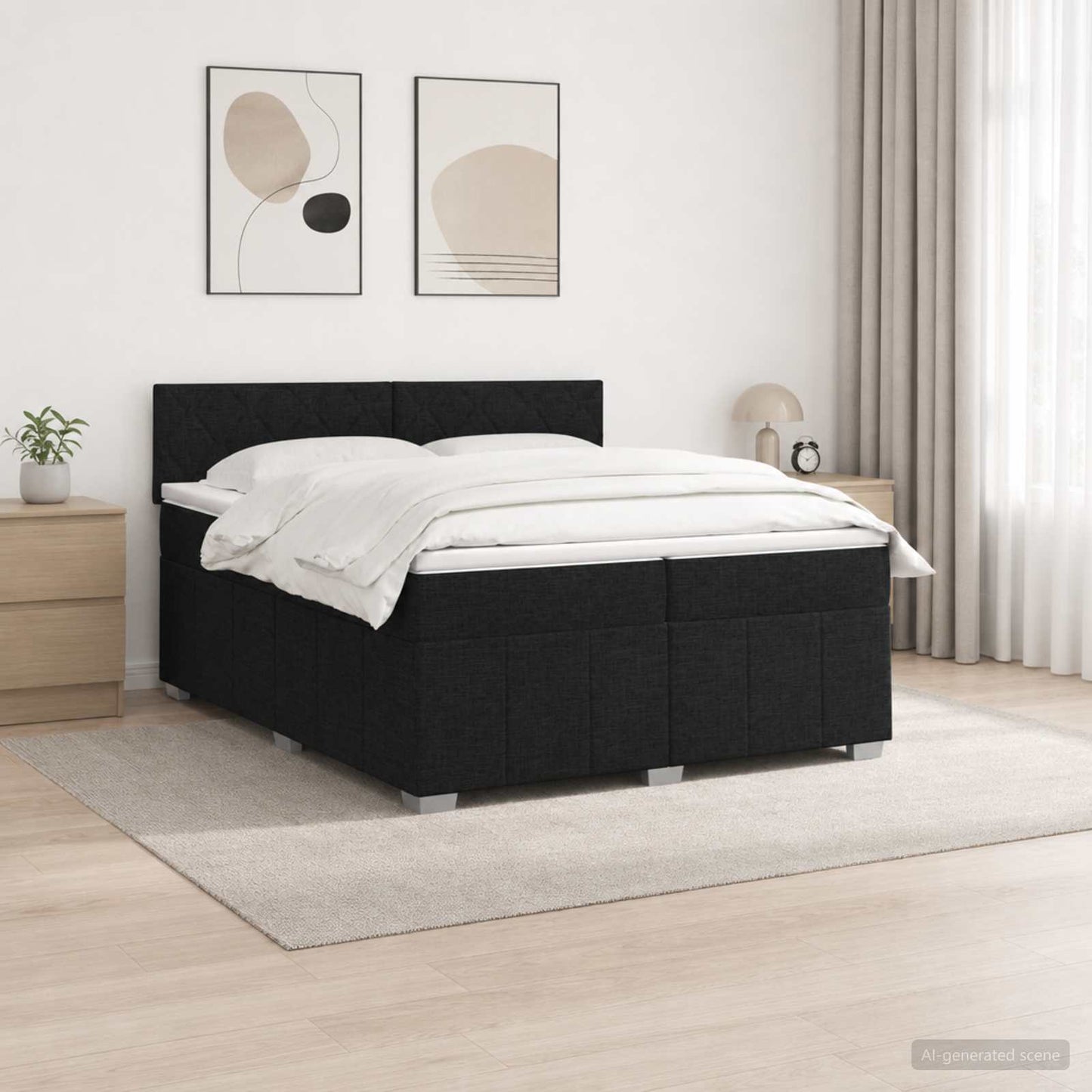 Boxspring ágy matraccal fejtámlával Fekete 200 x 200 cm Szövet