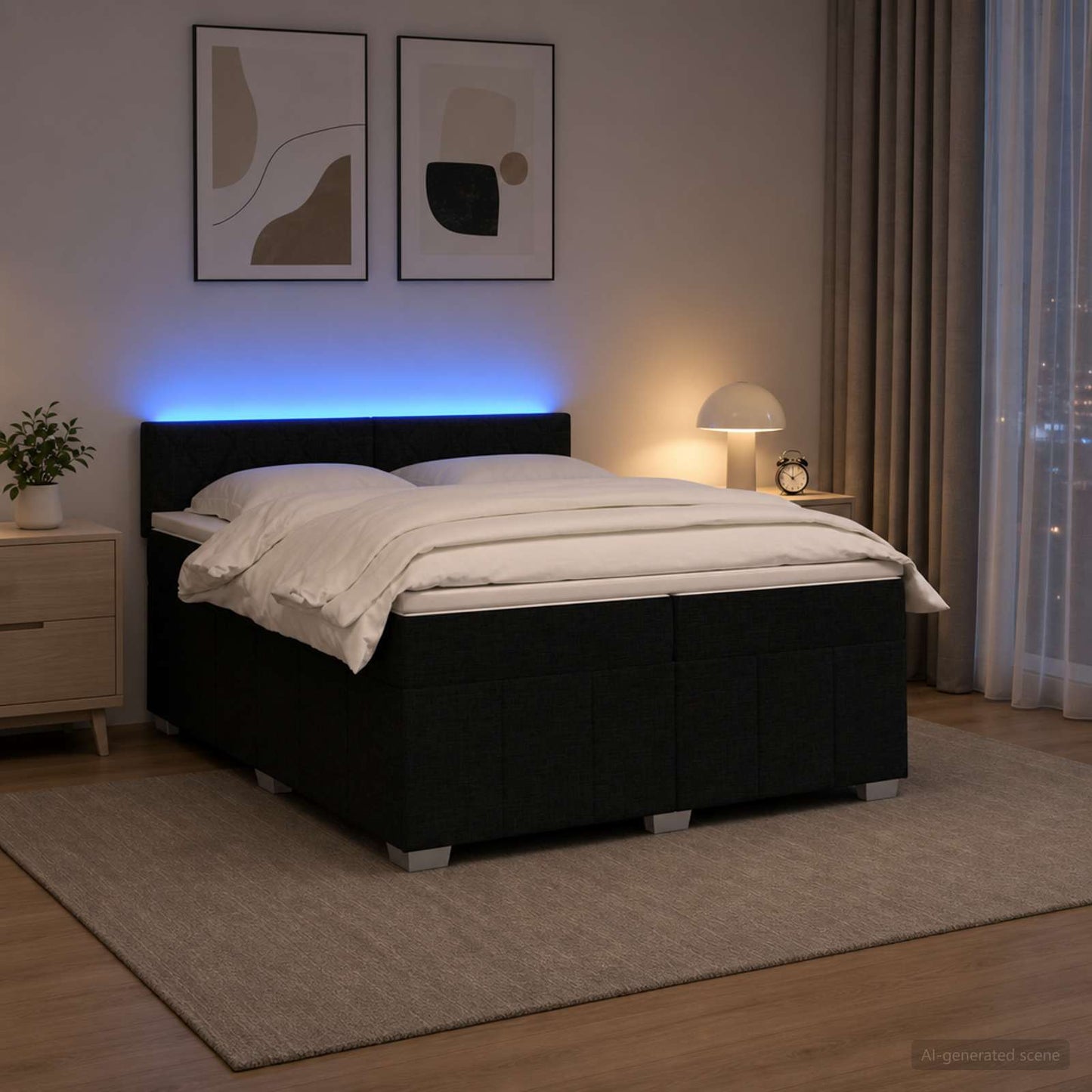 Boxspring ágy matraccal fejtámlával Fekete 200 x 200 cm Szövet