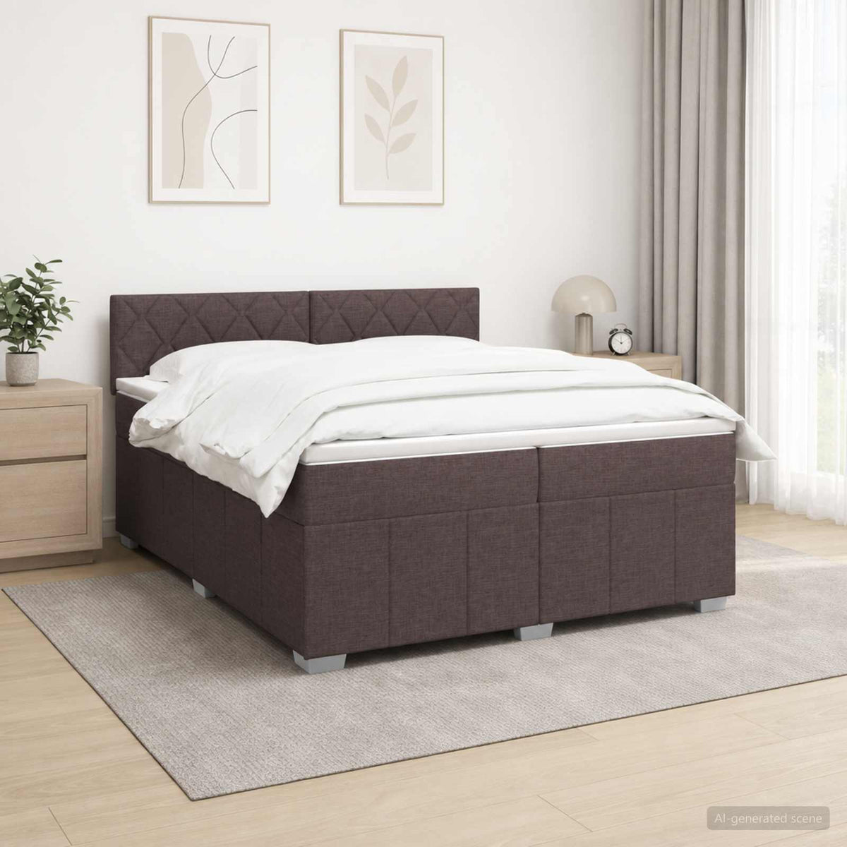 Boxspring ágy matraccal Sötét Barna 200 x 200 cm Szövet