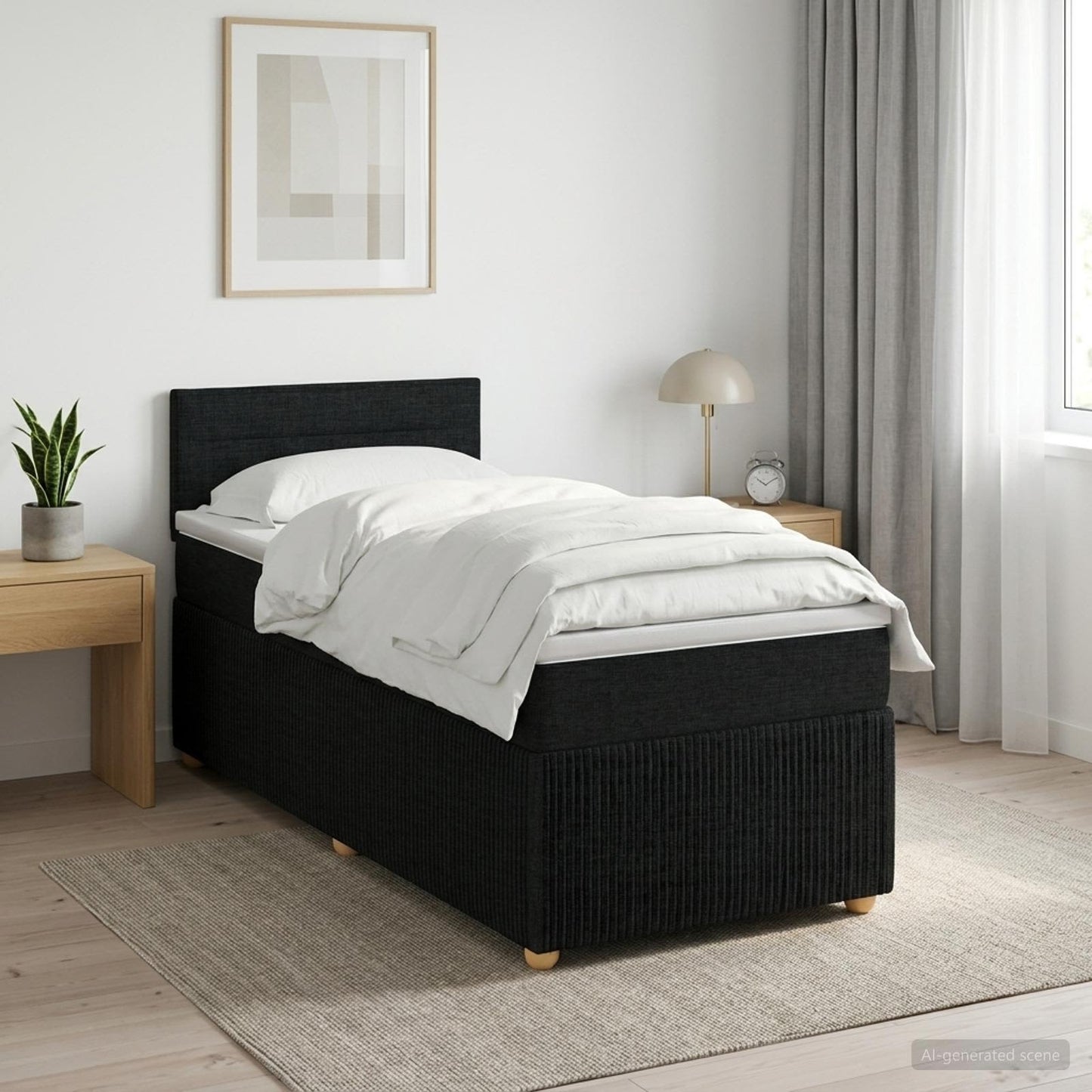 Boxspring ágy matraccal fejtámlával Fekete 90 x 200 cm Szövet