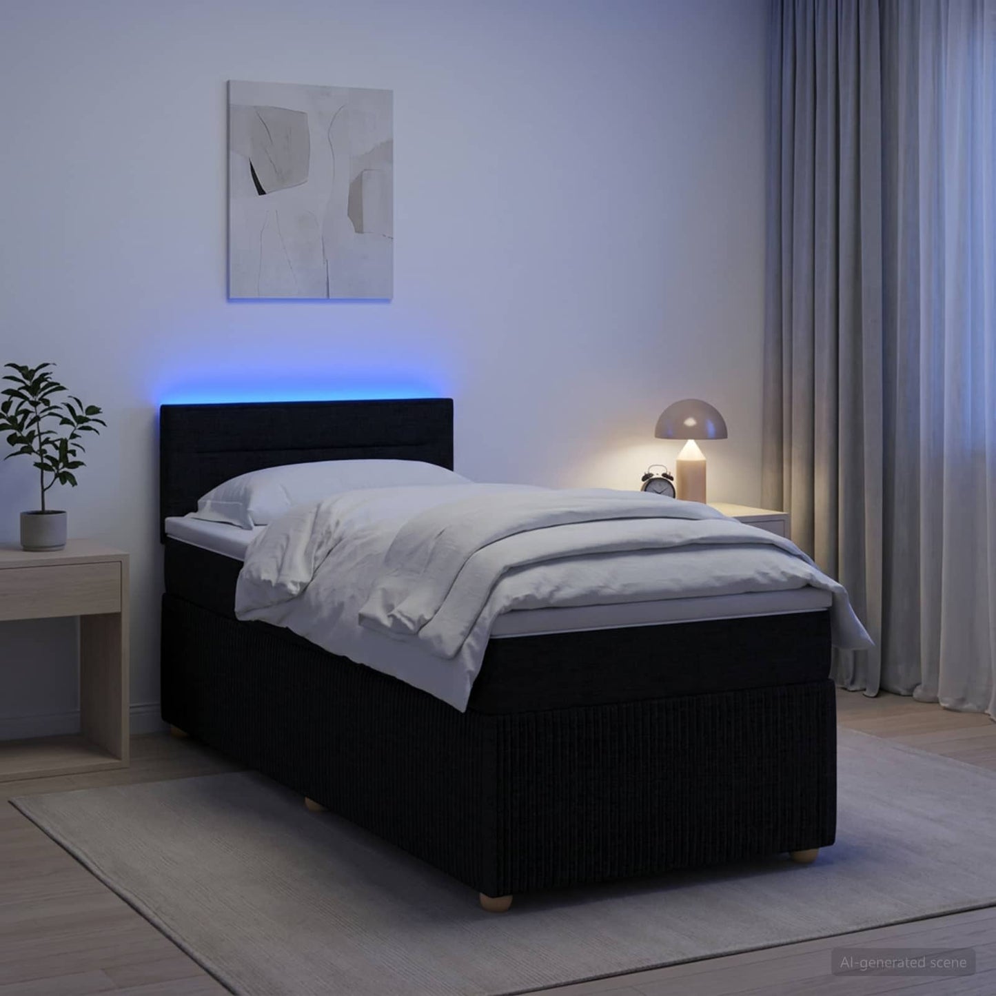 Boxspring ágy matraccal fejtámlával Fekete 90 x 190 cm Szövet