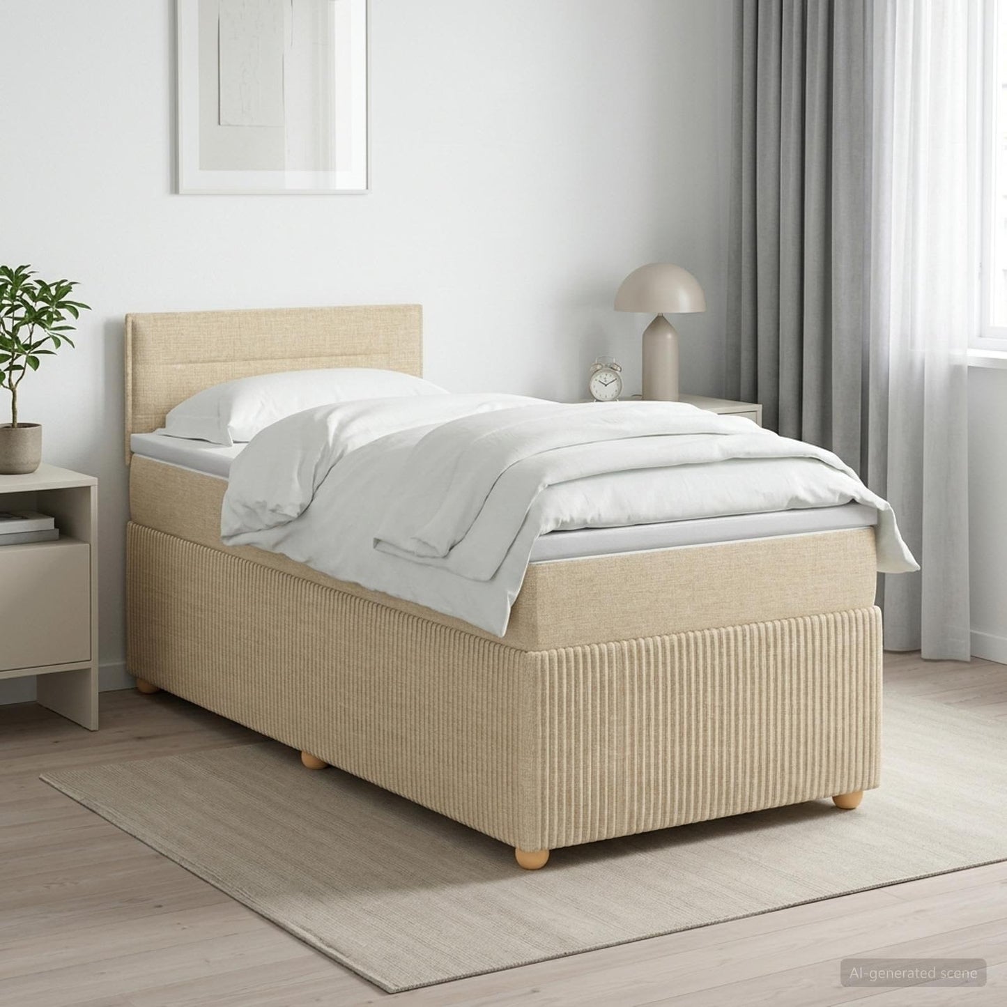Boxspring ágy matraccal Krémszínű 100 x 200 cm Szövet