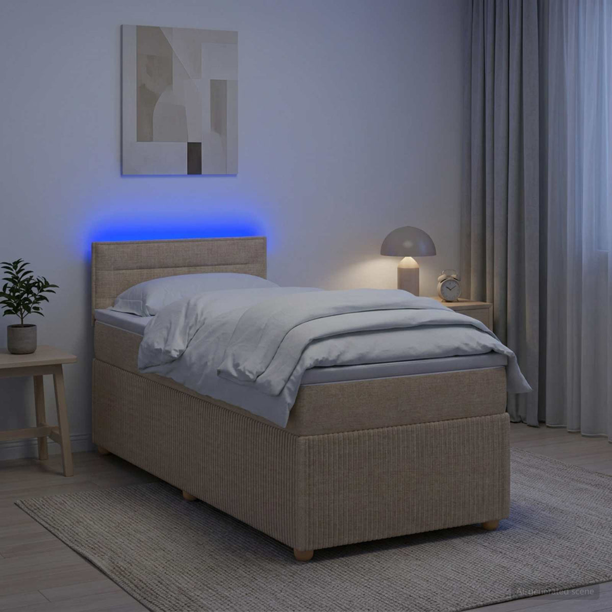 Boxspring ágy matraccal Krémszínű 100 x 200 cm Szövet