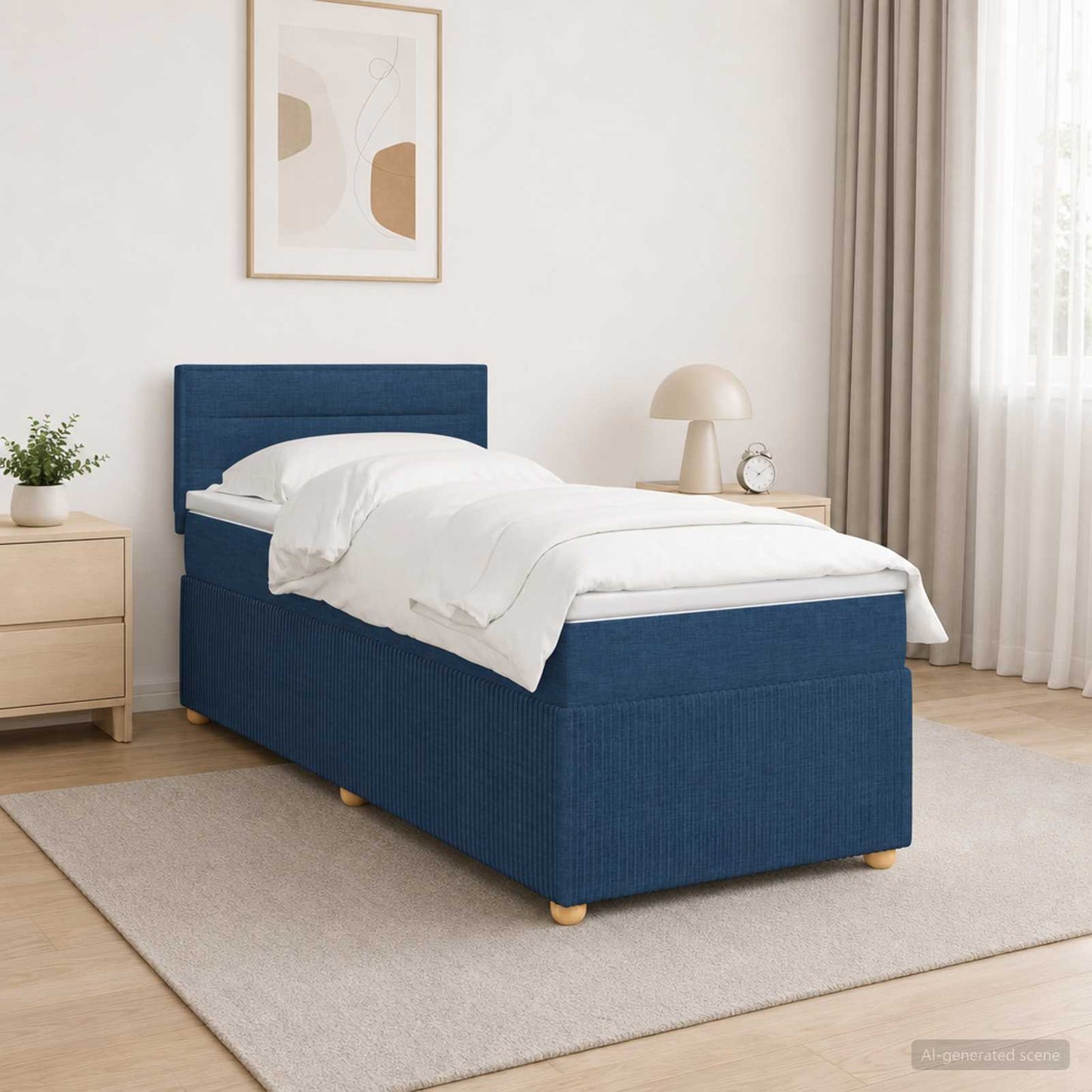 Boxspring ágy matraccal LED szalagokkal Kék 100 x 200 cm Szövet