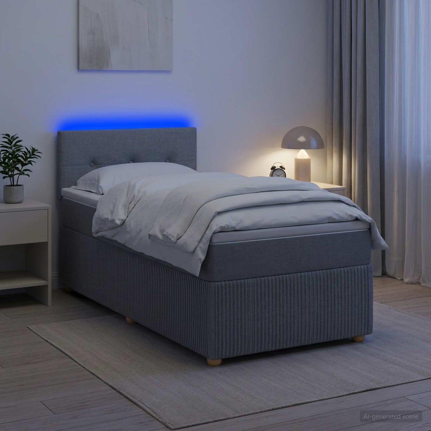 Boxspring ágy matraccal és LED-del Világosszürke 90 x 190 cm