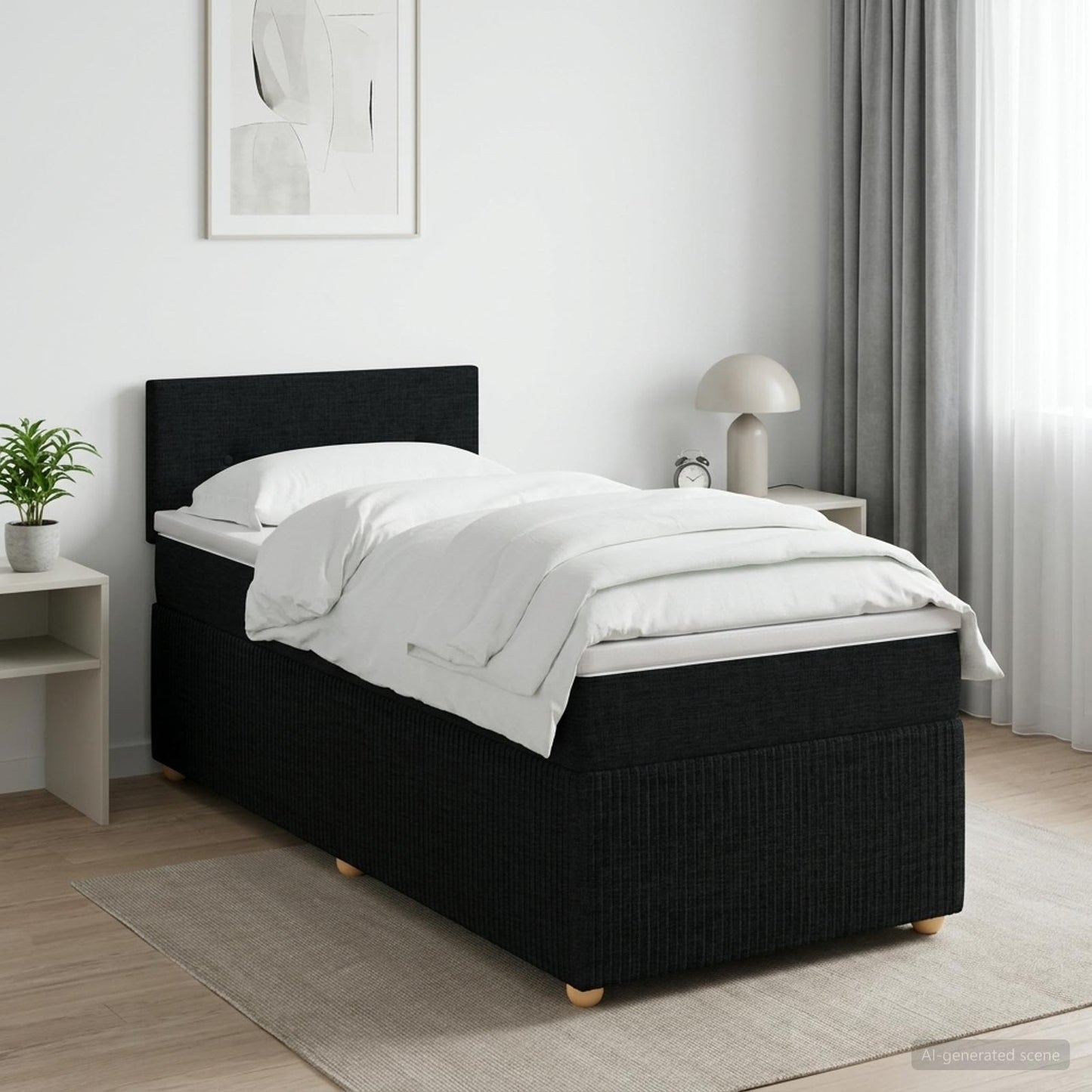 Boxspring ágy matraccal fejtámlával Fekete 90 x 190 cm Szövet