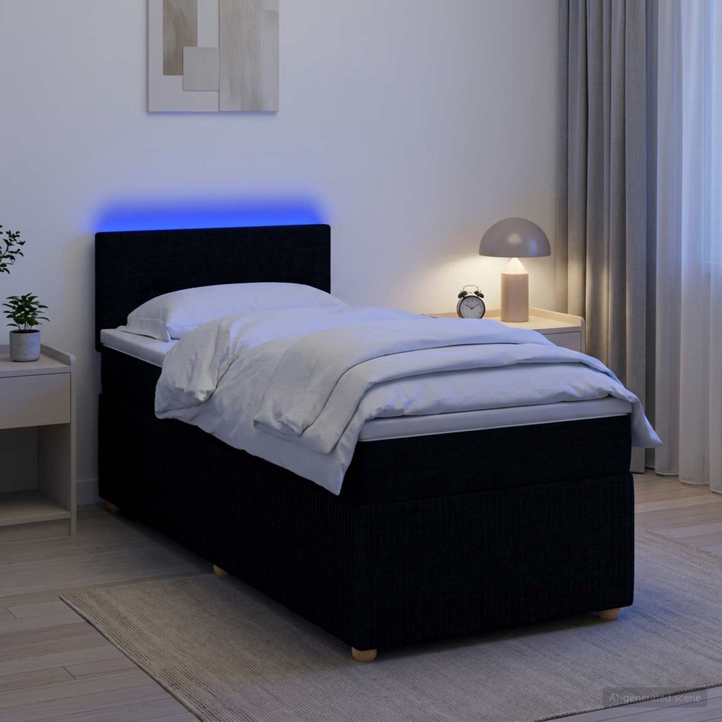 Boxspring ágy matraccal fejtámlával Fekete 90 x 190 cm Szövet
