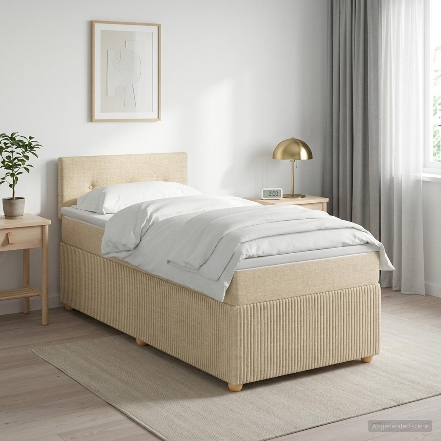 Boxspring ágy matraccal Krémszínű 90 x 200 cm Szövet