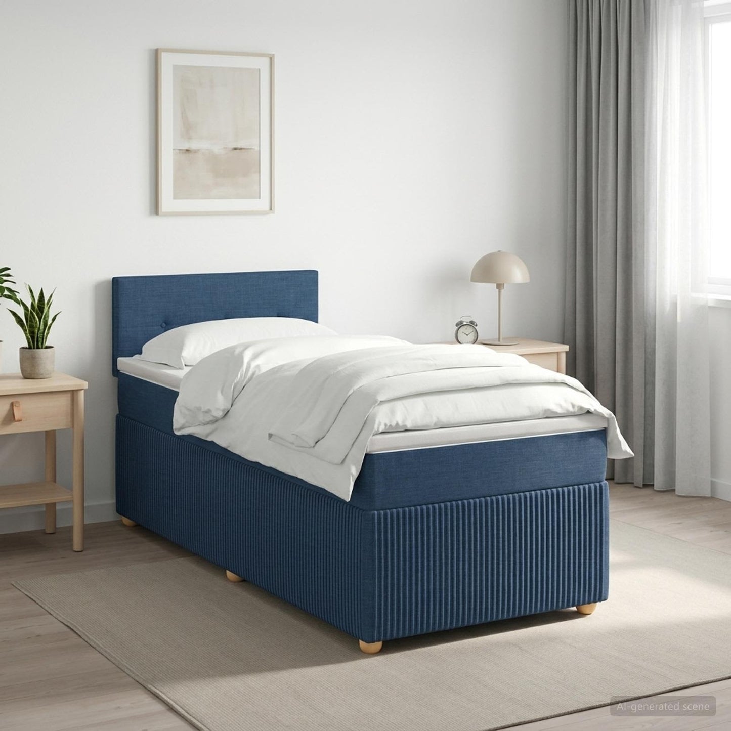 Boxspring ágy matraccal LED szalagokkal Kék 90 x 190 cm Szövet