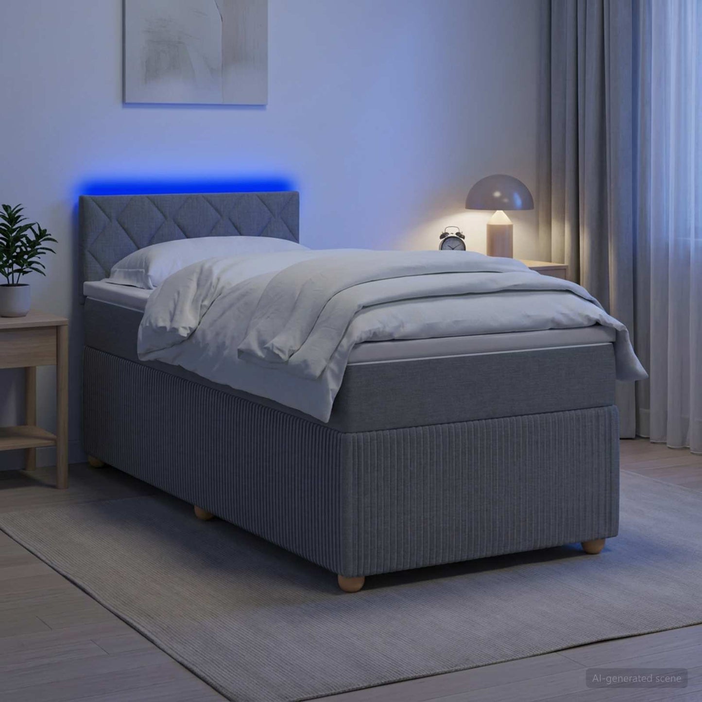 Boxspring ágy matraccal és LED-del Világosszürke 90 x 190 cm
