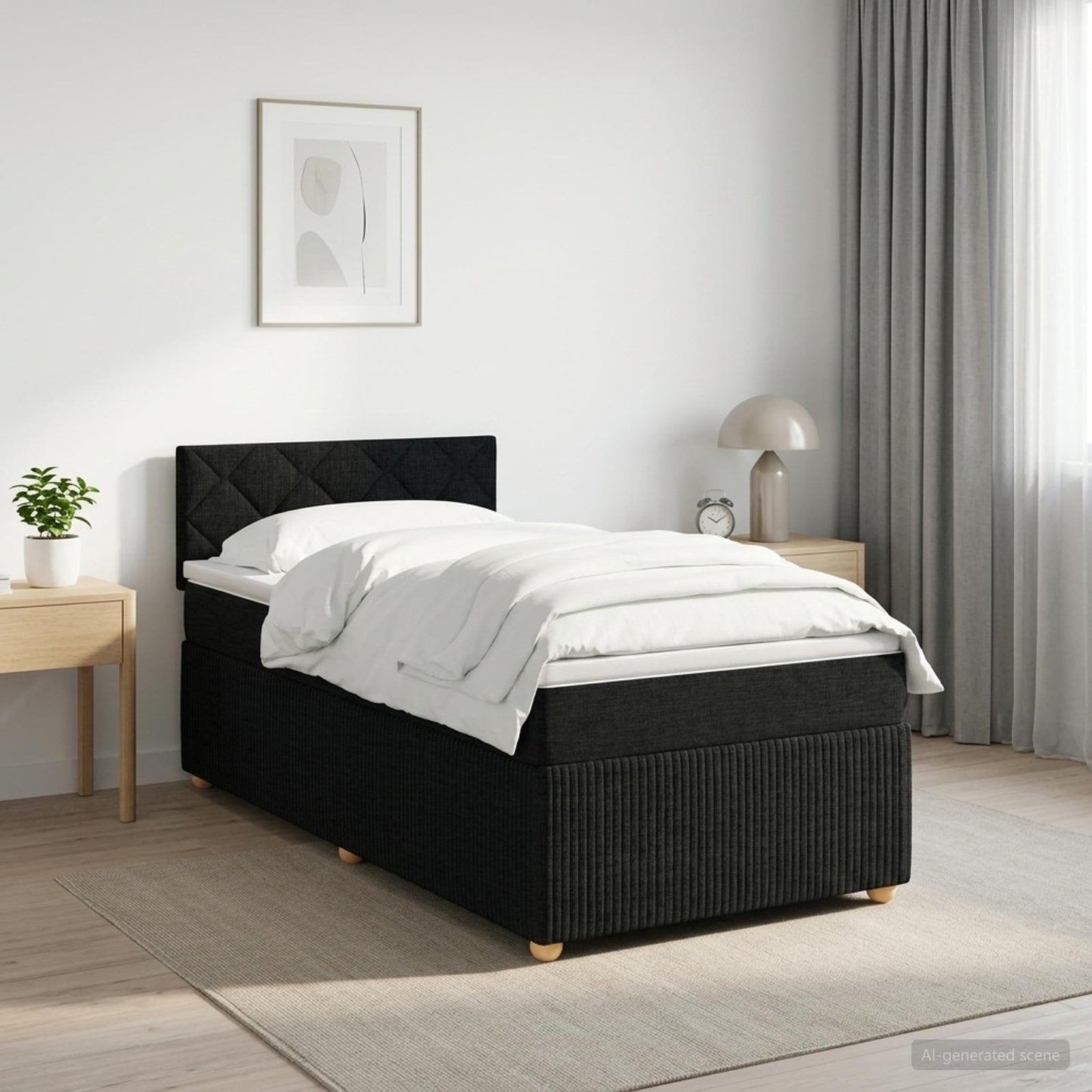 Boxspring ágy matraccal fejtámlával Fekete 90 x 190 cm Szövet