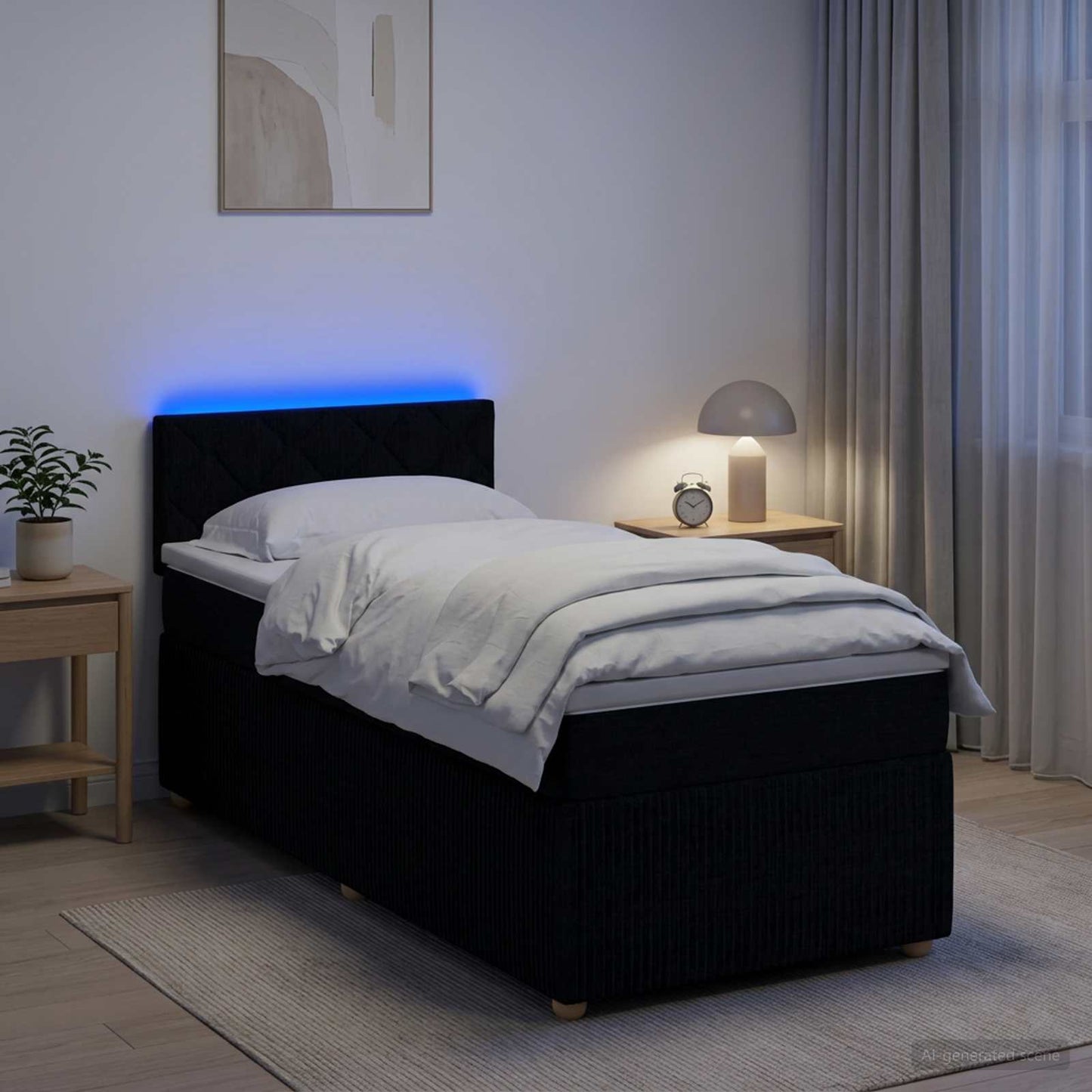 Boxspring ágy matraccal fejtámlával Fekete 90 x 200 cm Szövet