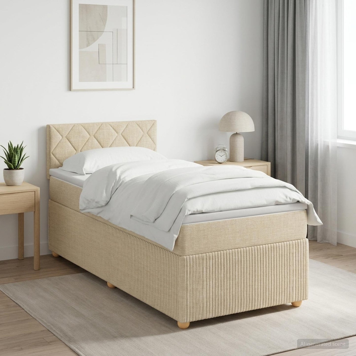 Boxspring ágy matraccal Krémszínű 80 x 200 cm Szövet