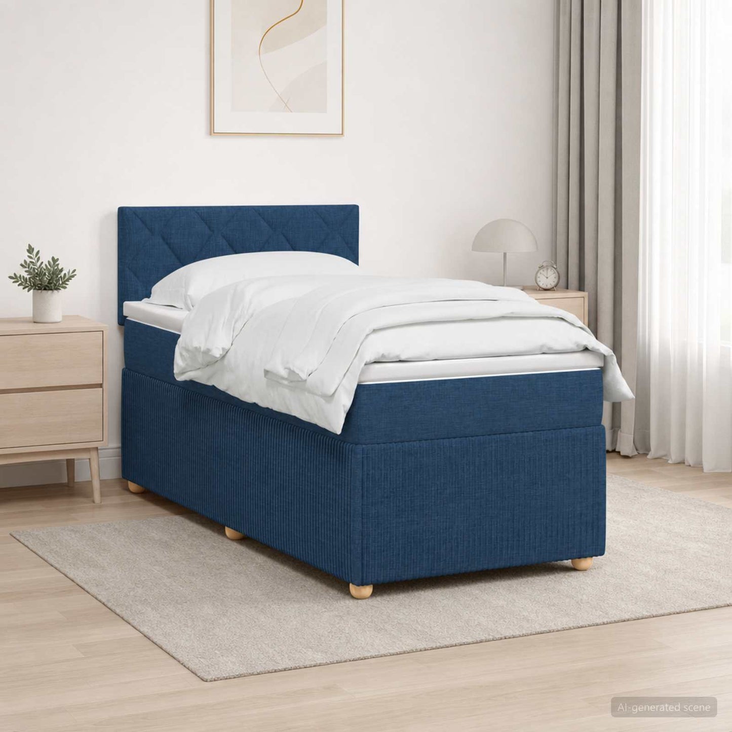 Boxspring ágy matraccal LED szalagokkal Kék 100 x 200 cm Szövet