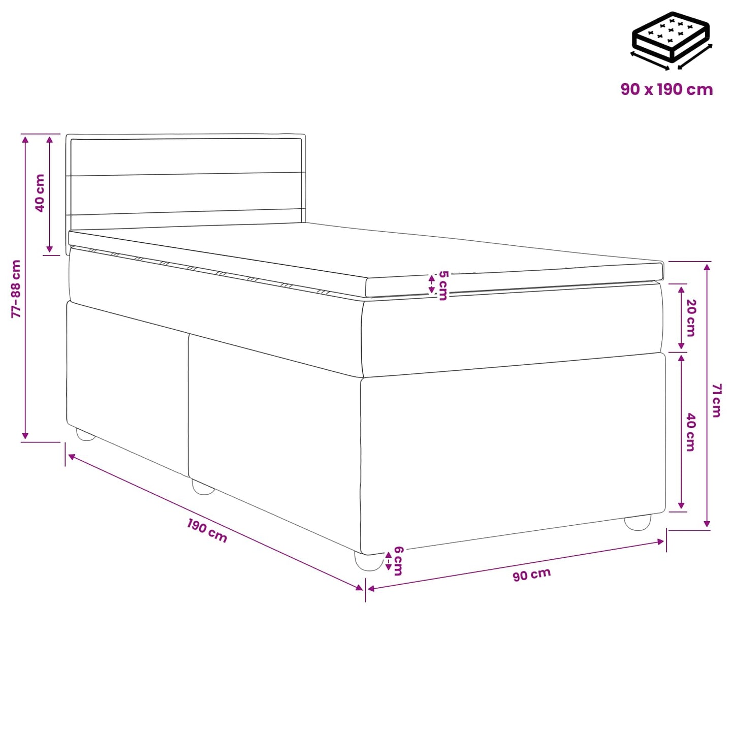 Boxspring ágy matraccal Világosszürke 90 x 190 cm Szövet