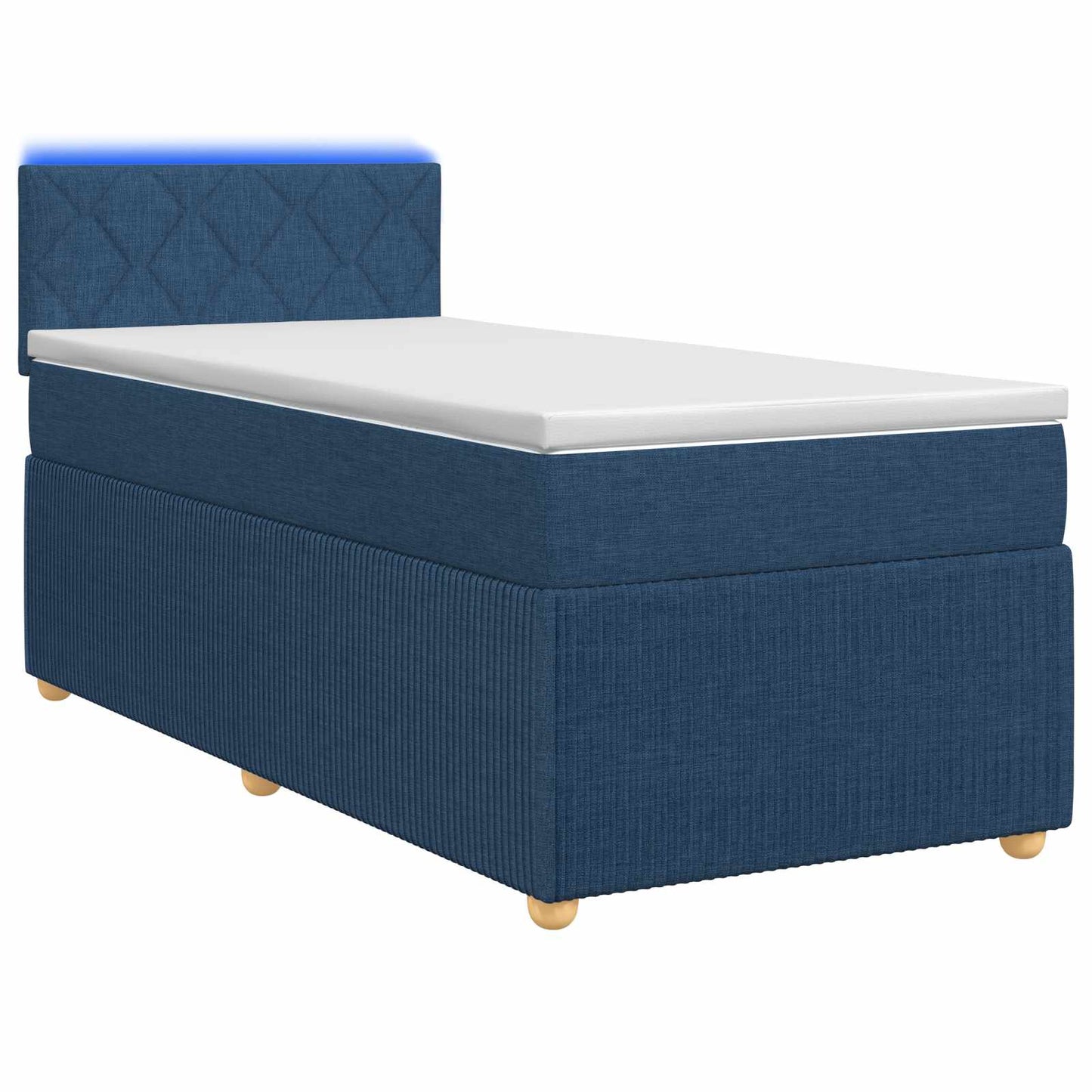 Boxspring ágy matraccal LED szalagokkal Kék 90 x 190 cm Szövet