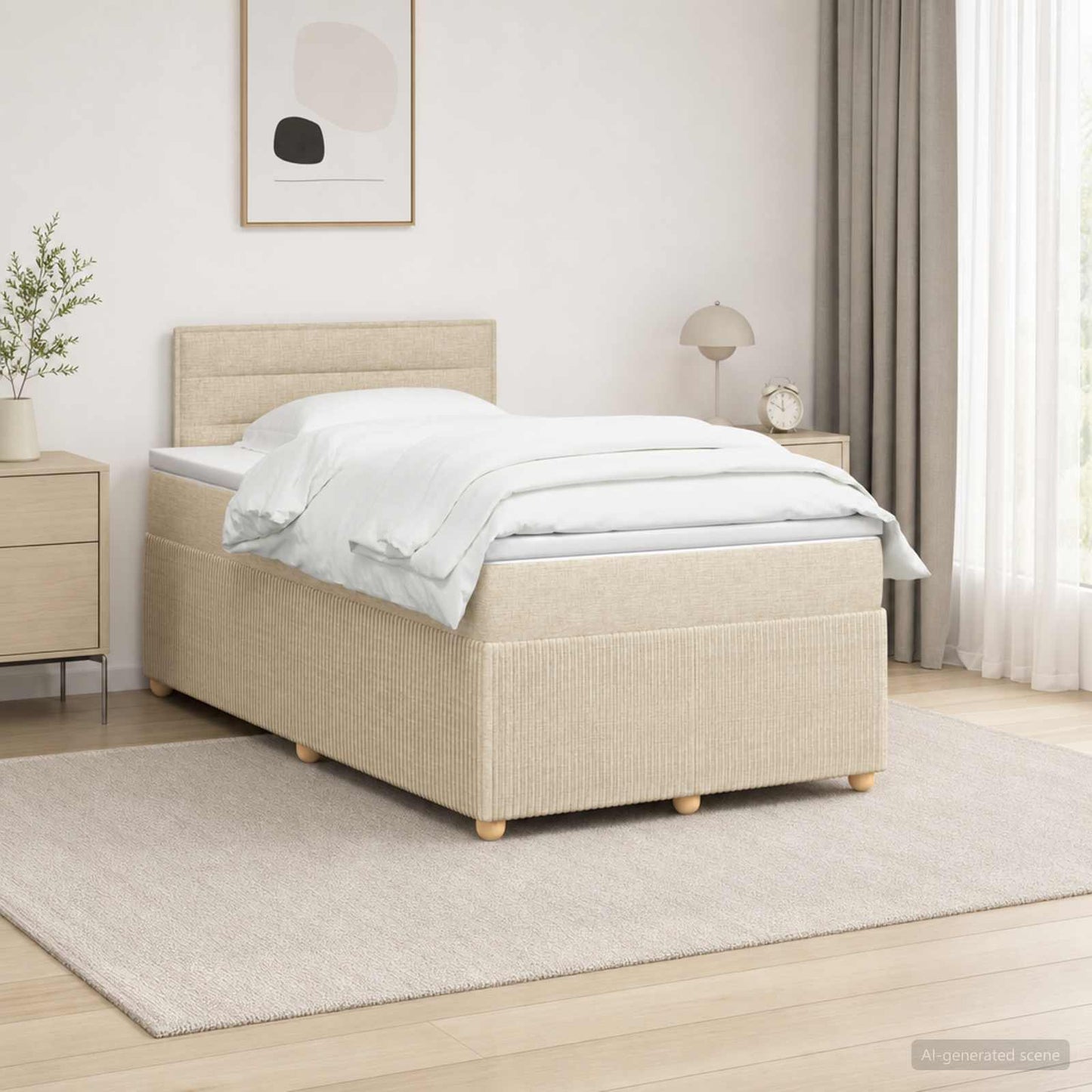 Boxspring ágy matraccal Krémszínű 120 x 190 cm Szövet