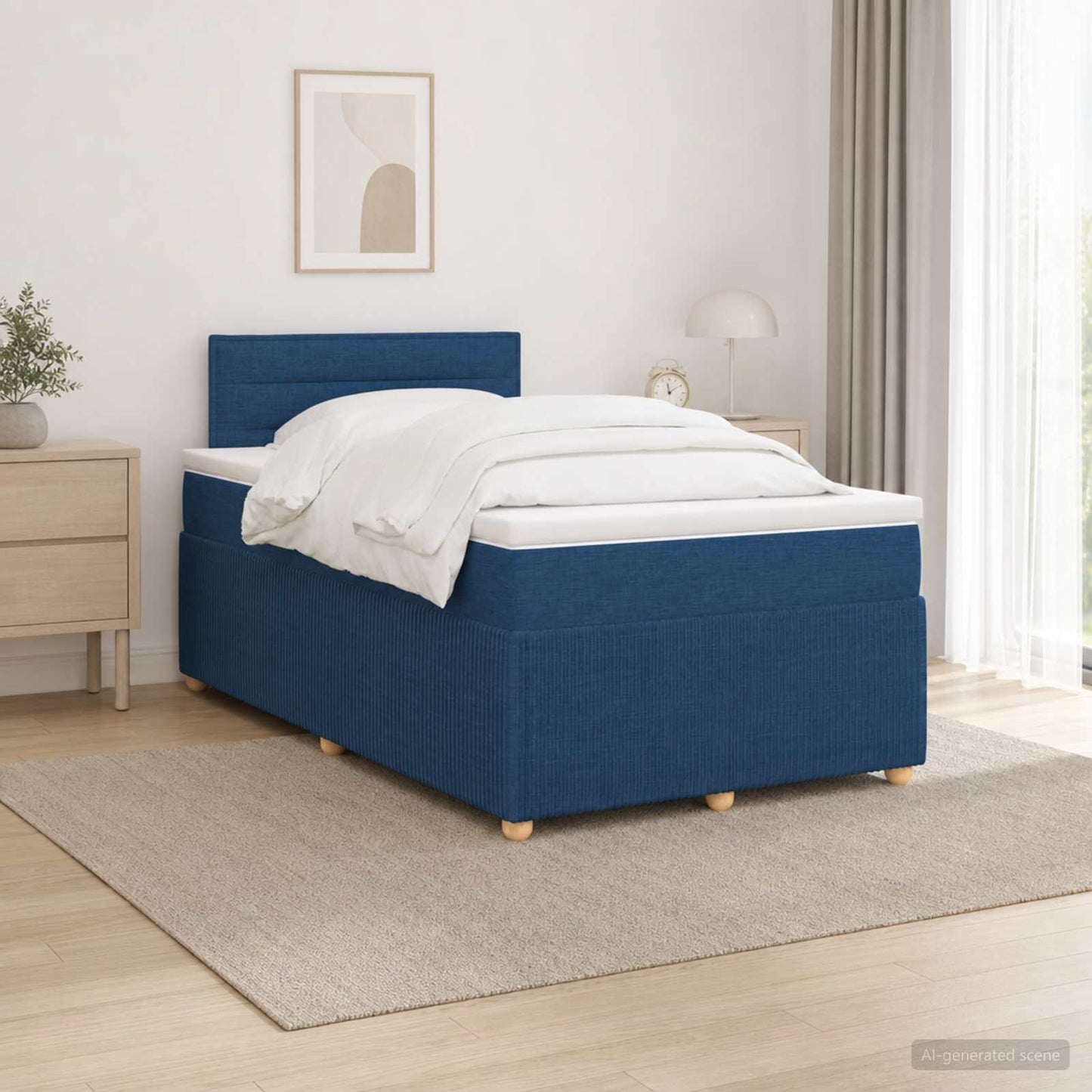 Boxspring ágy matraccal LED szalagokkal Kék 120 x 190 cm Szövet