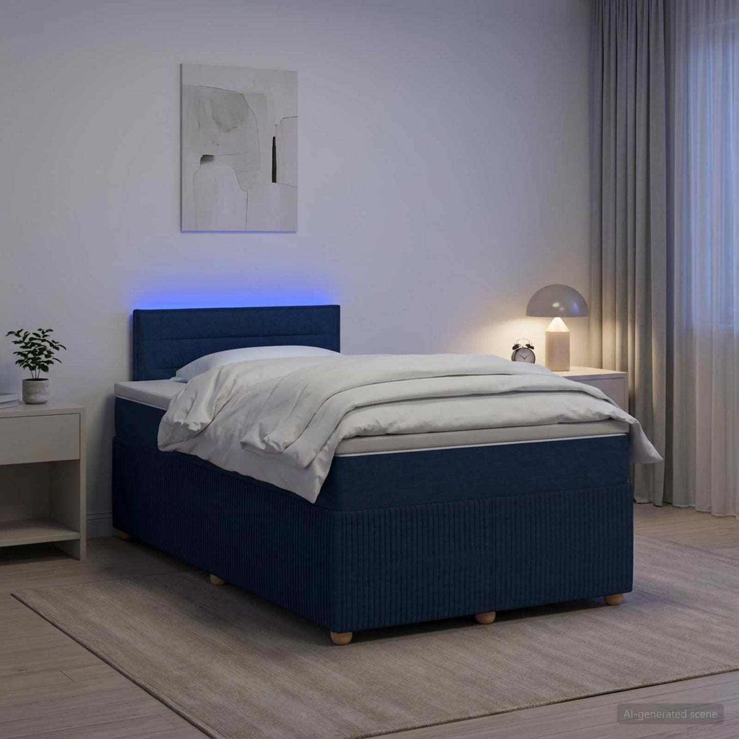Boxspring ágy matraccal LED szalagokkal Kék 120 x 190 cm Szövet